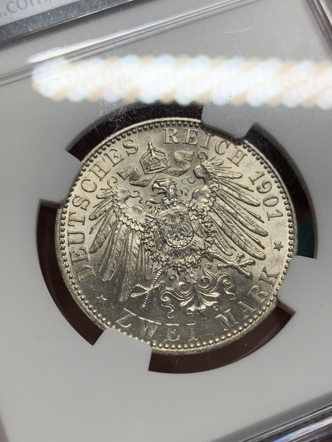 《竞宝斋》第159场-周日，周一 2场 (全场包邮) NGC-MS61 德国 1901年 A版 2马克 普鲁士建国200周年纪念 明显车轮光 正面有一丝淡黄包浆