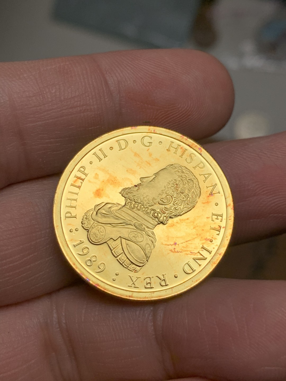 《竞宝斋》第159场-周日，周一 2场 (全场包邮) 原盒证书1989年 菲利普二世 50艾古金币 17.27克 90%金 非常罕见