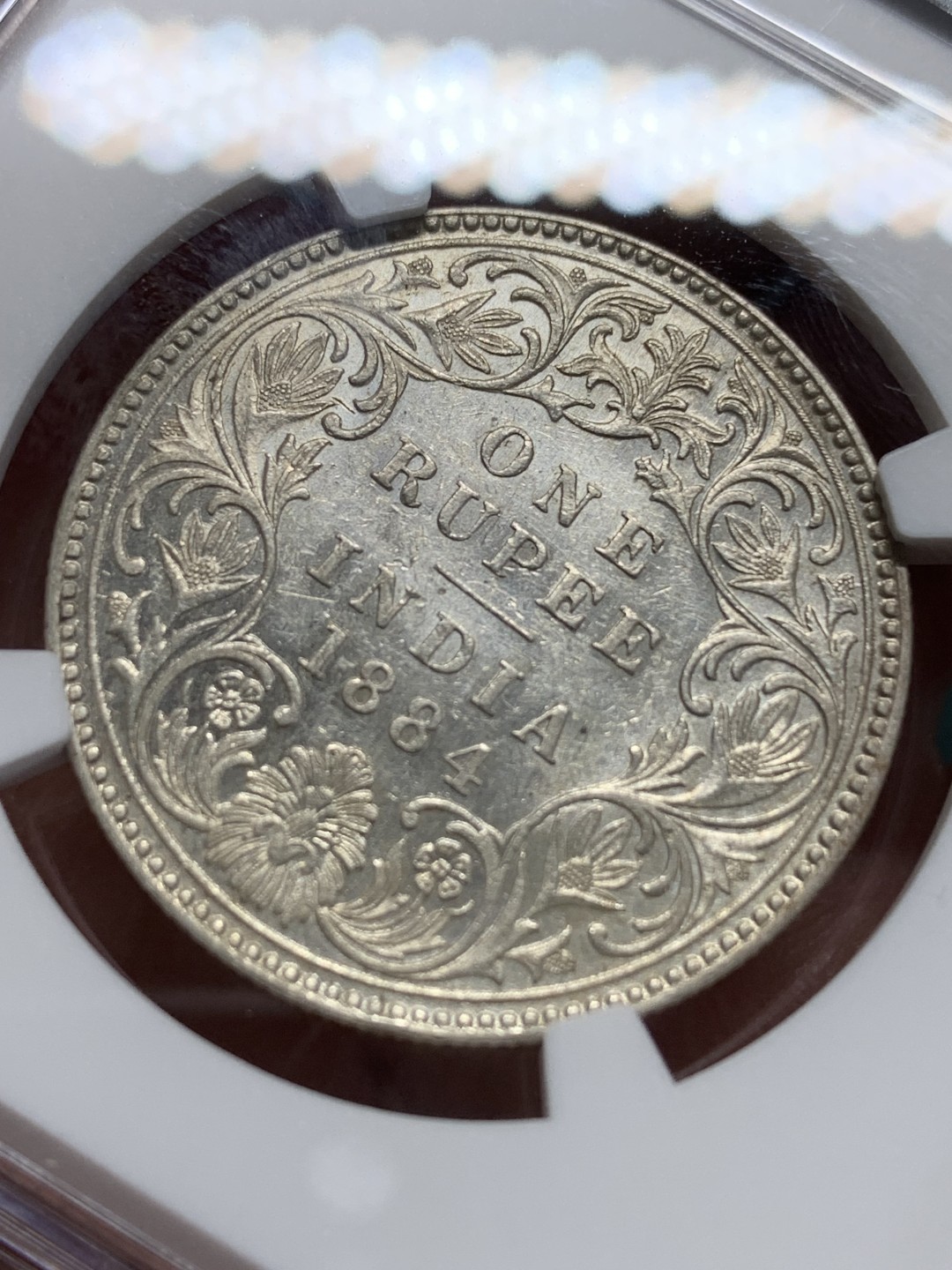 《竞宝斋》第159场-周日，周一 2场 (全场包邮) NGC AU53 印度 1884 维多利亚卢比银币 底板不错 这个也上涨了