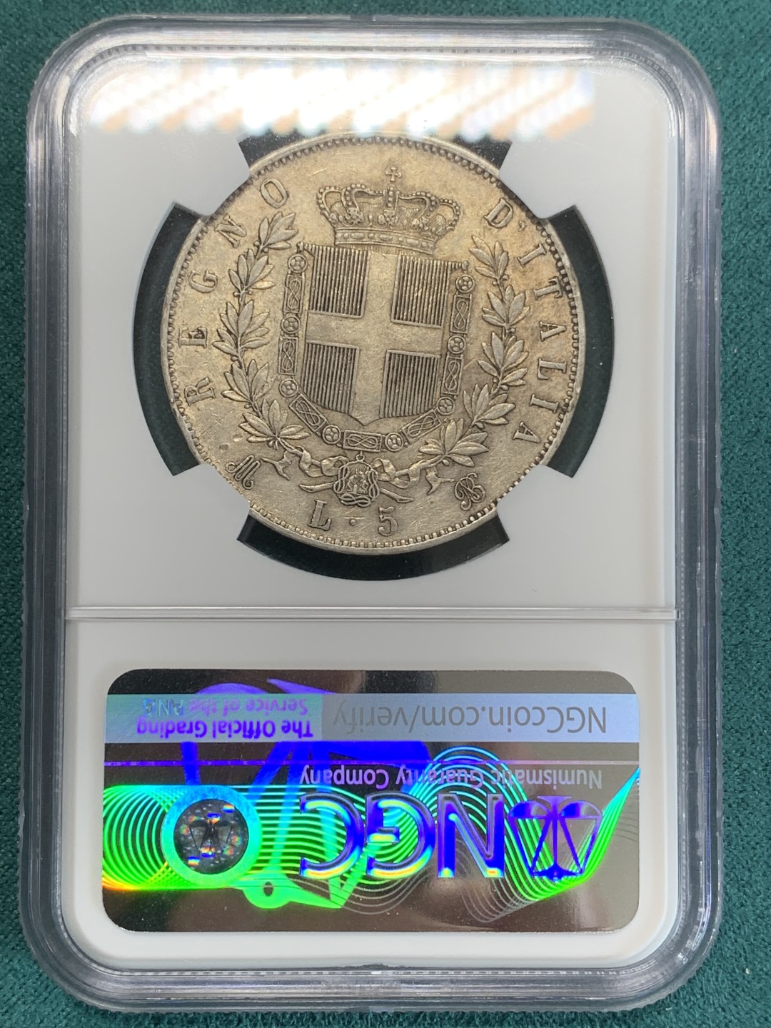 《竞宝斋》第159场-周日，周一 2场 (全场包邮) NGC-AU 1869意大利伊曼纽尔二世5里拉大银币