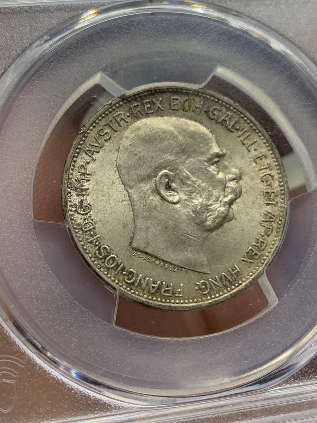《竞宝斋》第159场-周日，周一 2场 (全场包邮) PCGS-MS64 1912年奥匈帝国2克朗奥地利版 这套银币里只有1克朗好品常见，MSd的2克朗和5克朗都少见，这枚黄油包浆带光，状态不错