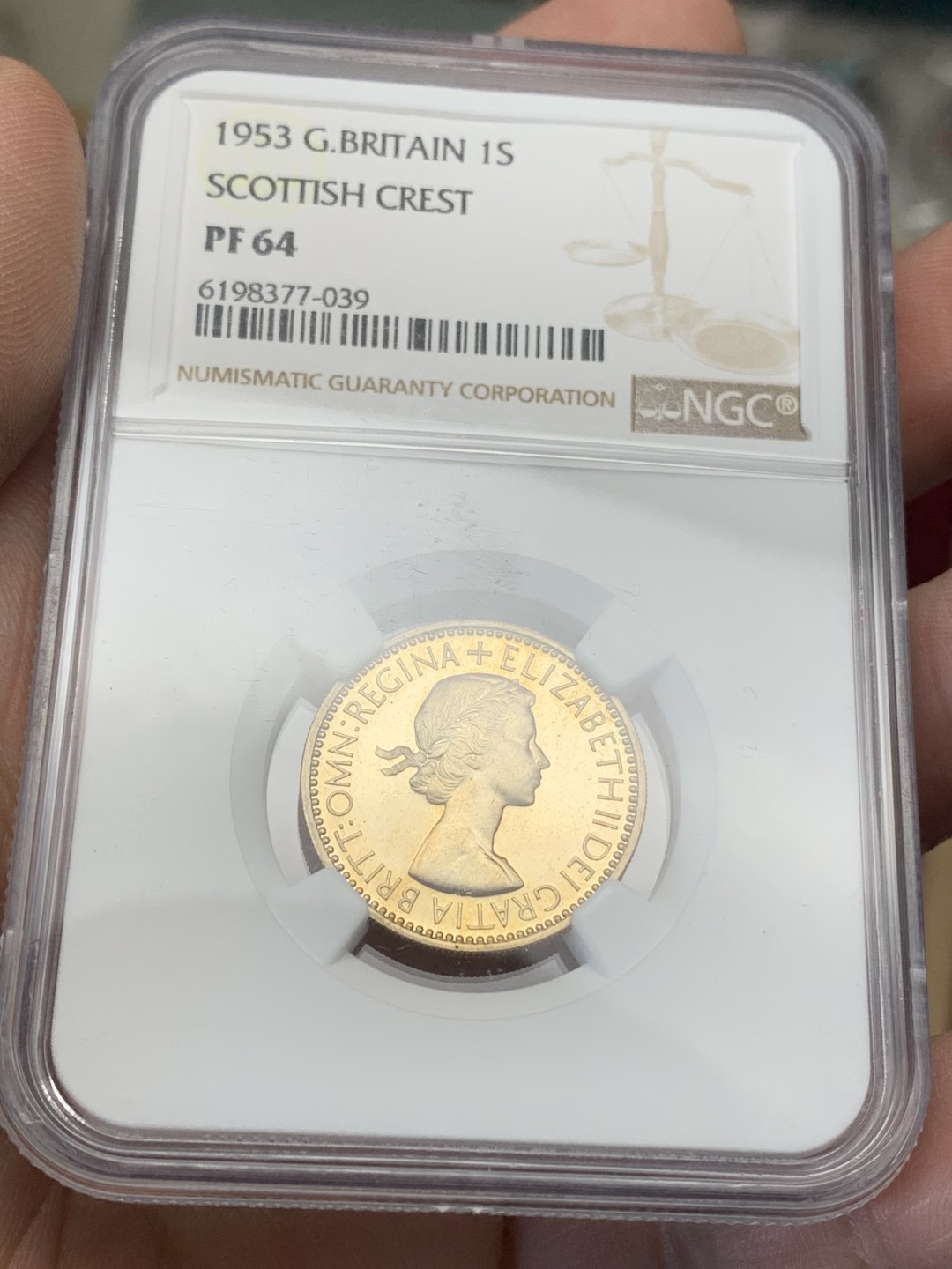 《竞宝斋》第159场-周日，周一 2场 (全场包邮) NGC-PF64 1953年英国伊丽莎白二世加冕首年精制1先令（SCOTTISH)