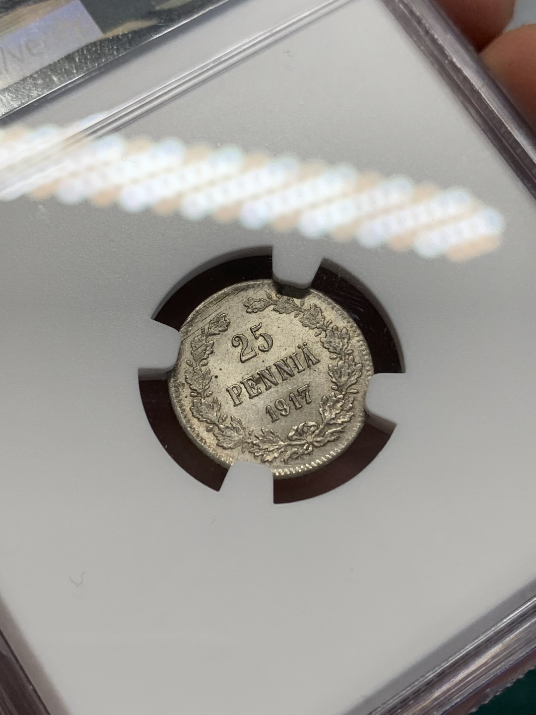 《竞宝斋》第159场-周日，周一 2场 (全场包邮) NGC-MS63 芬兰1917年 双头鹰25P银币 好品