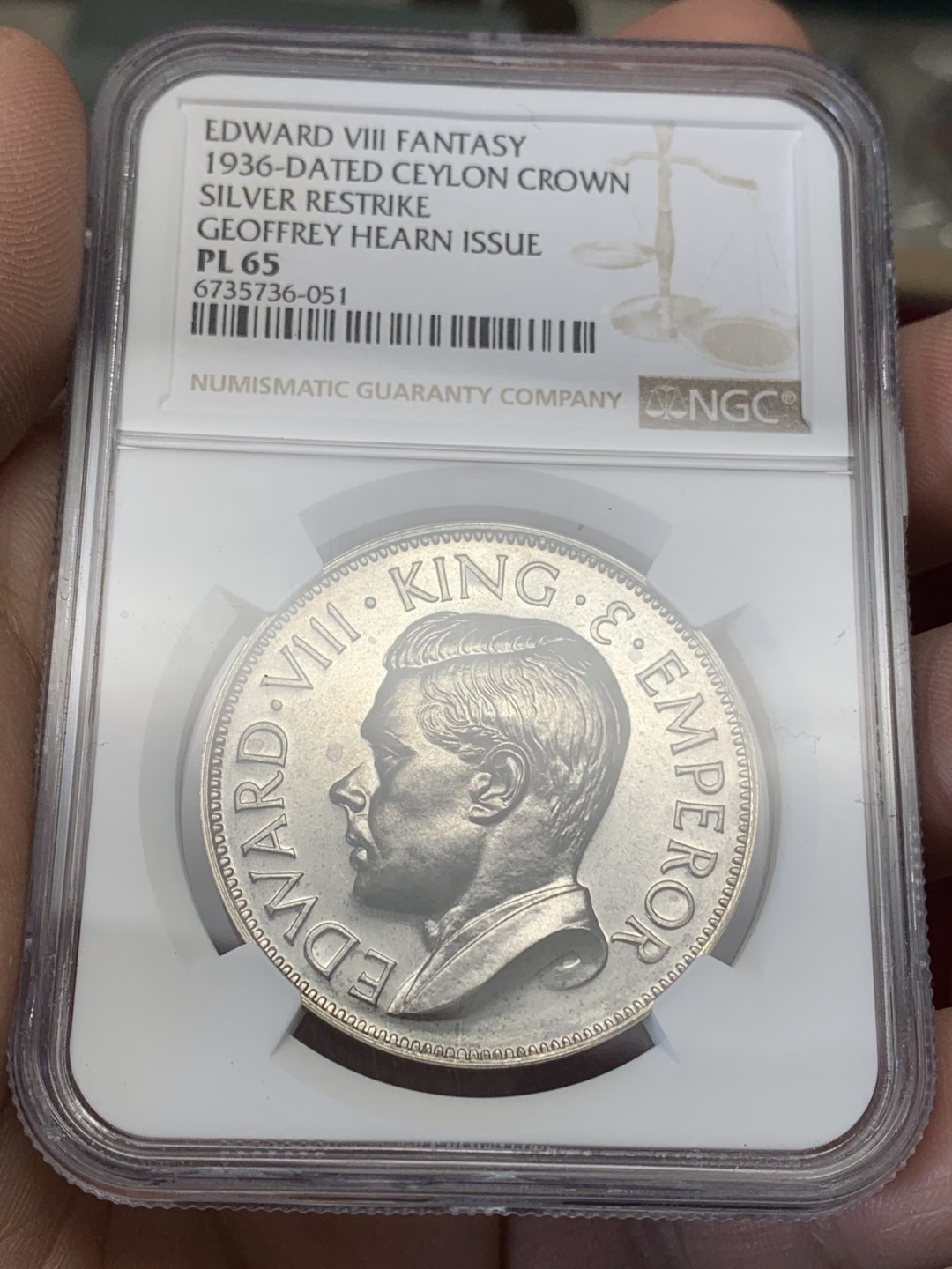 《竞宝斋》第159场-周日，周一 2场 (全场包邮) NGC-PF65 锡兰1936 大象1克朗大银币 少见品种