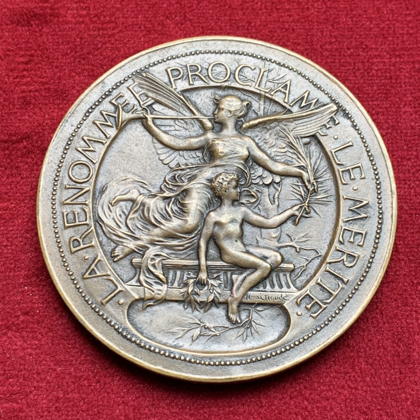 《竞宝斋》第159场-周日，周一 2场 (全场包邮) 20世纪初法国胜利女神铜章，直径50mm，重量55.5g