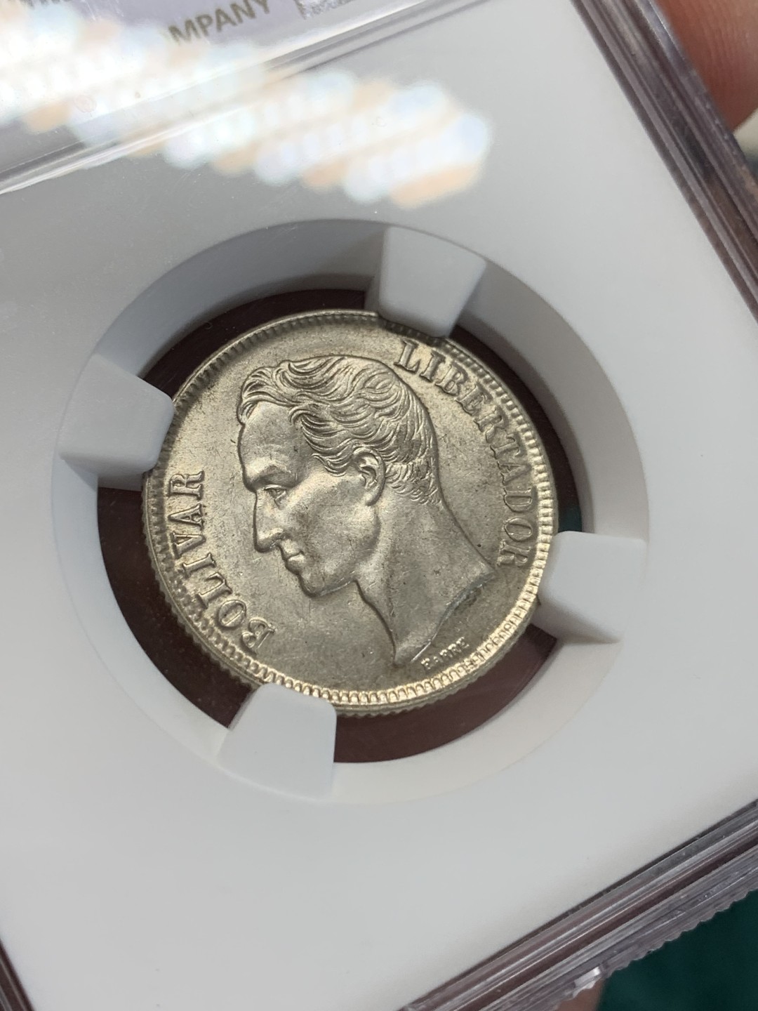 《竞宝斋》第159场-周日，周一 2场 (全场包邮) NGC-MS63 委内瑞拉1954年 1玻利瓦尔银币 顶级好品小毫