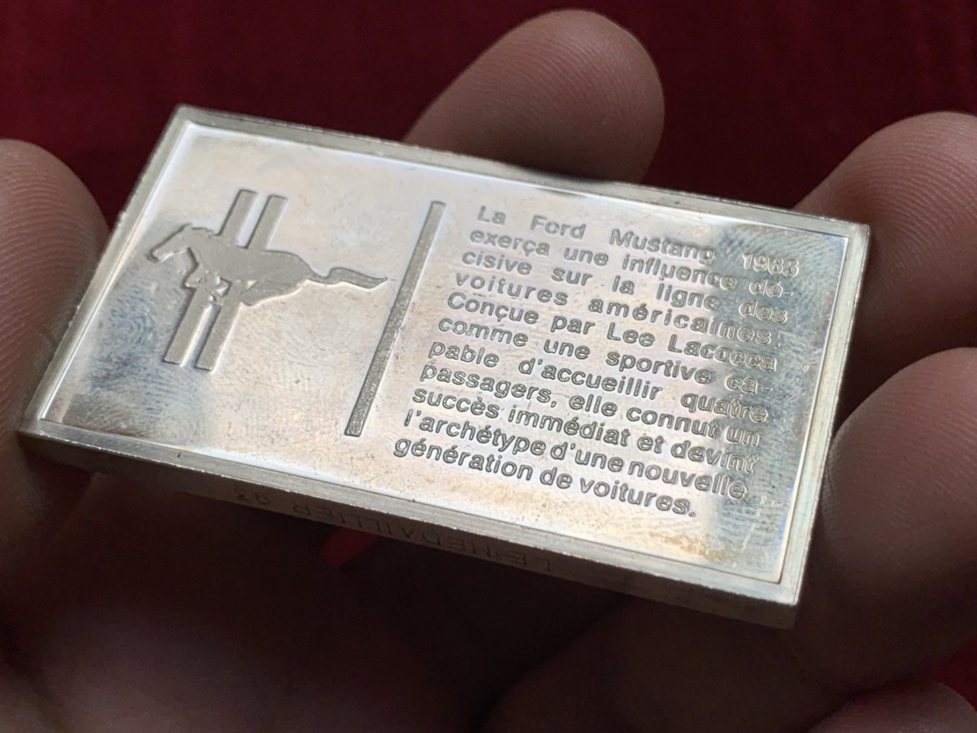 《竞宝斋》第159场-周日，周一 2场 (全场包邮) 法国 福特野马汽车 方形银砖 长57mm宽32mm 66g 边铭 菱形argent银标 把玩良品