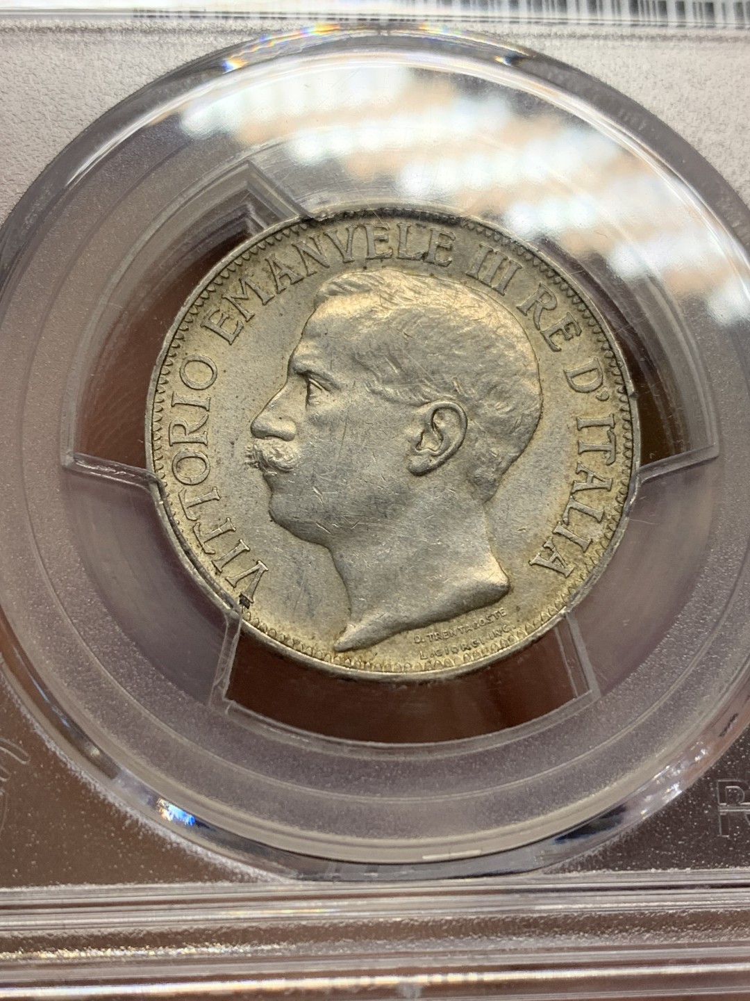 《竞宝斋》第159场-周日，周一 2场 (全场包邮) PCGS-AU58 意大利 1911年 建国50周年纪念2里拉银币，银托奶 双女神的经典设计 托奶银里拉，意系热门。光度上佳，细节不输N盒MS