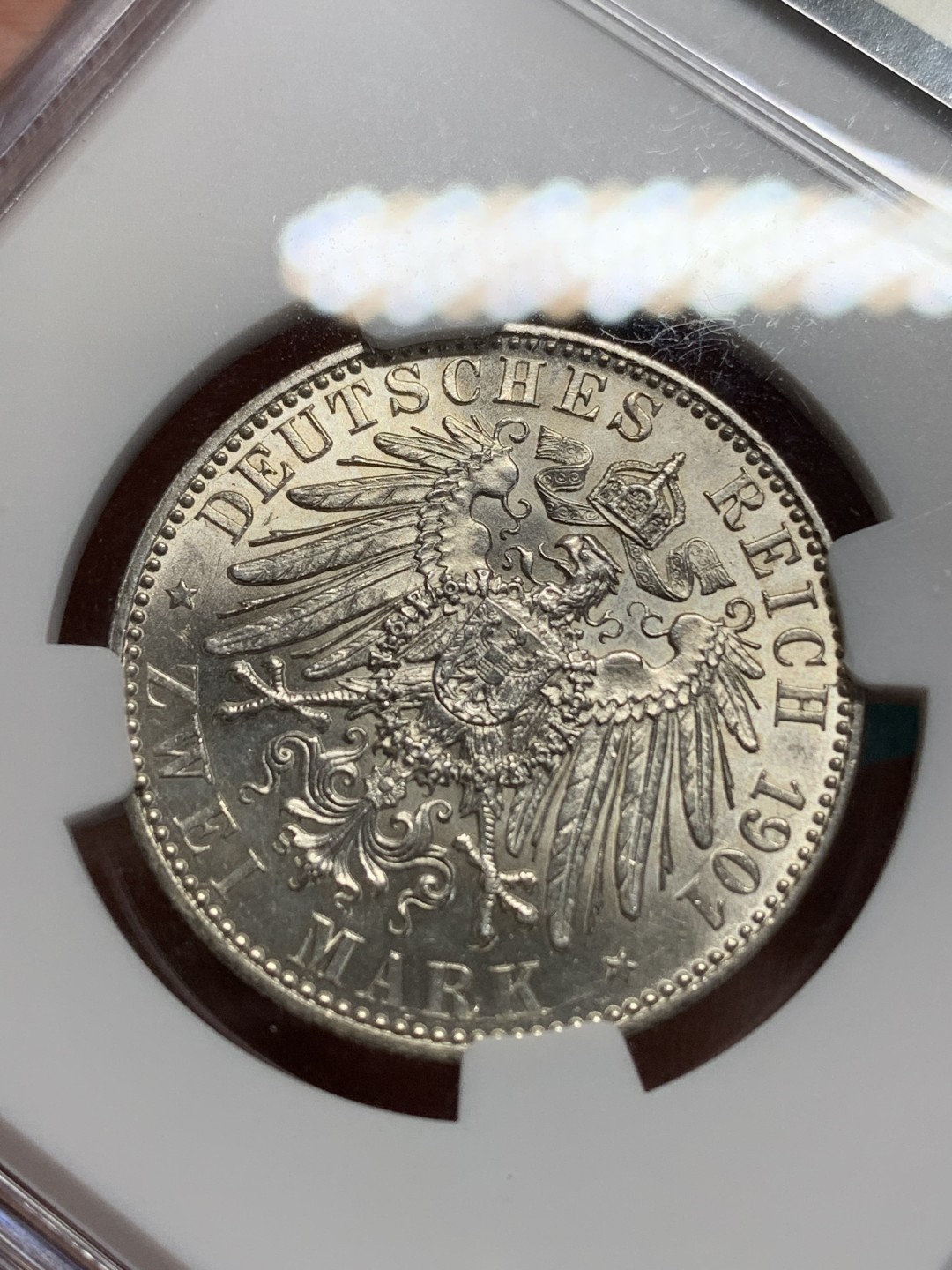 《竞宝斋》第159场-周日，周一 2场 (全场包邮) NGC-MS61 德国 1901年 A版 2马克 普鲁士建国200周年纪念 明显车轮光 正面有一丝淡黄包浆