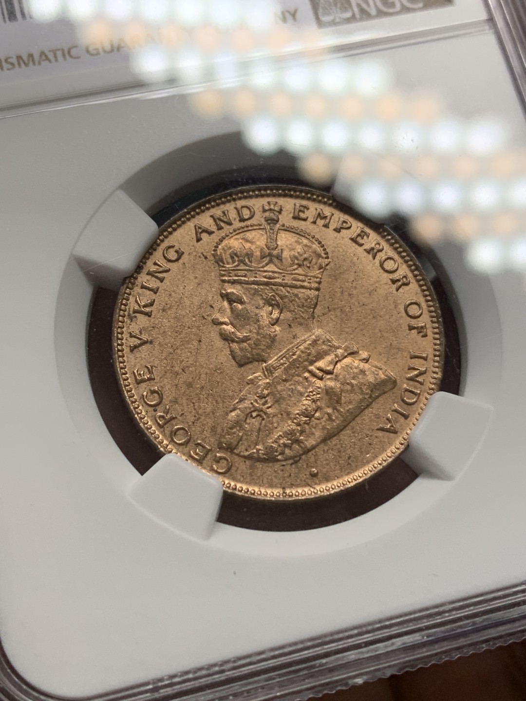 《竞宝斋》第159场-周日，周一 2场 (全场包邮) NGC-UNCD 中国 香港 乔治五世 1925年 一仙铜币 极品原光 背面一小块脏东西非常可惜 整体63状态