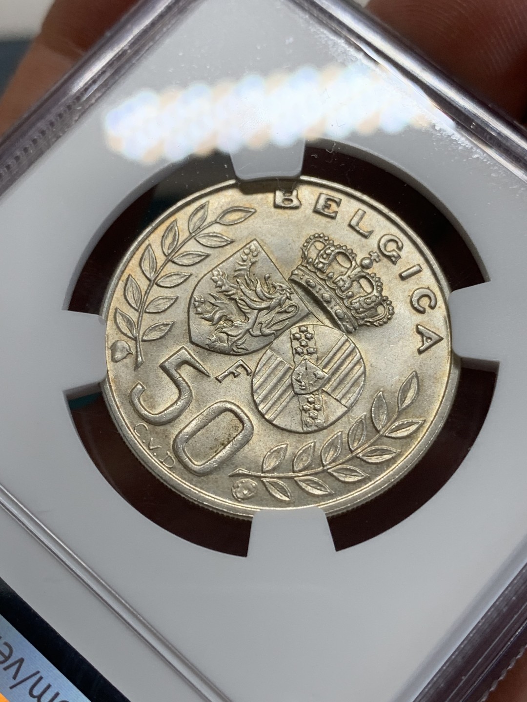 《竞宝斋》第159场-周日，周一 2场 (全场包邮) NGC-MS62 比利时1960年 皇家金婚 50法郎银币 状态难得