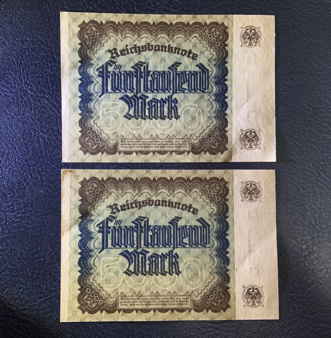 收藏联盟Quantum Auction 第254期拍卖  德国1922年5000马克 品相UNC 票面点钞痕