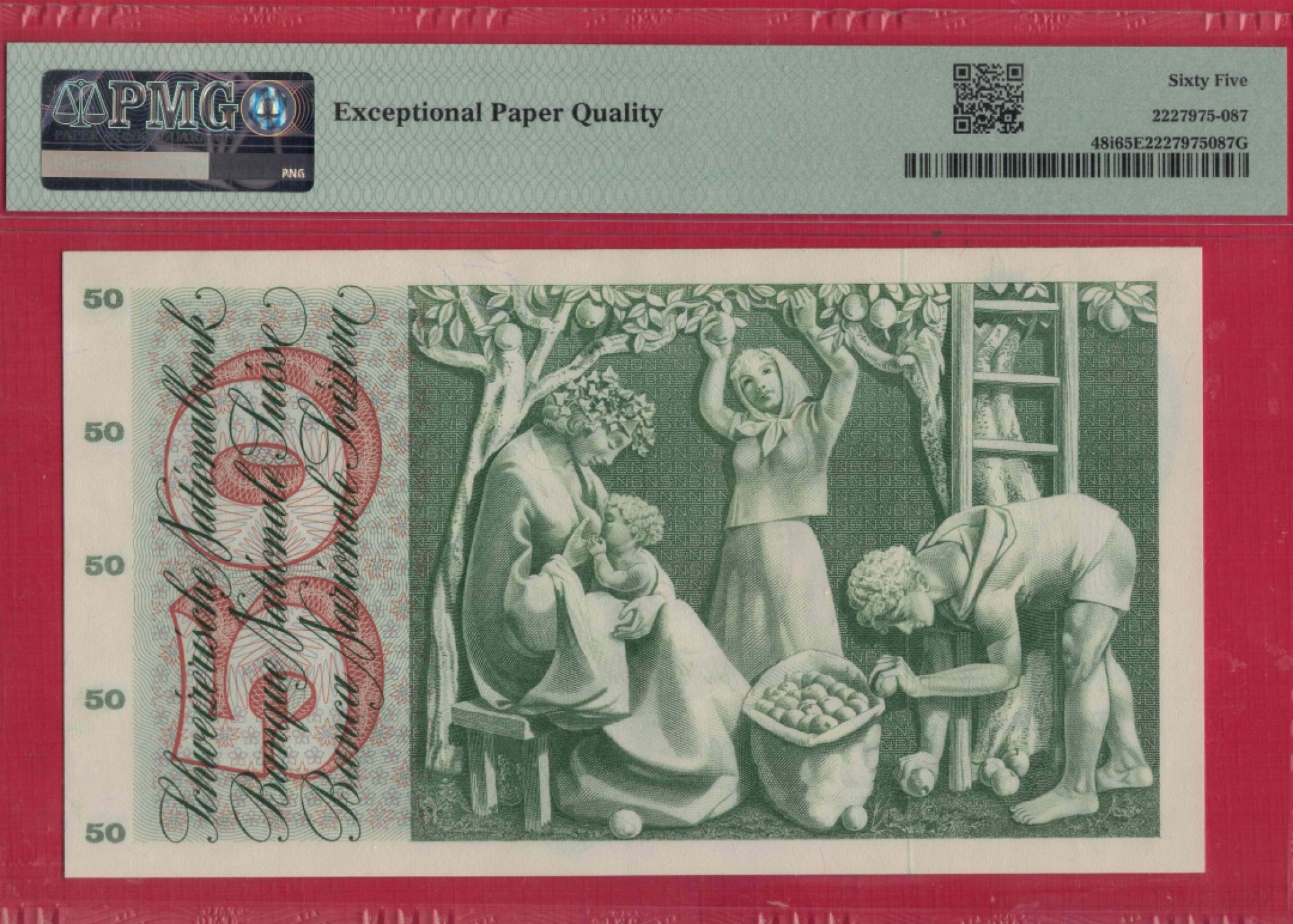 瑞士50法郎 1969年 P-48i 无47 00双尾 欧洲纸币 实物图 UNC