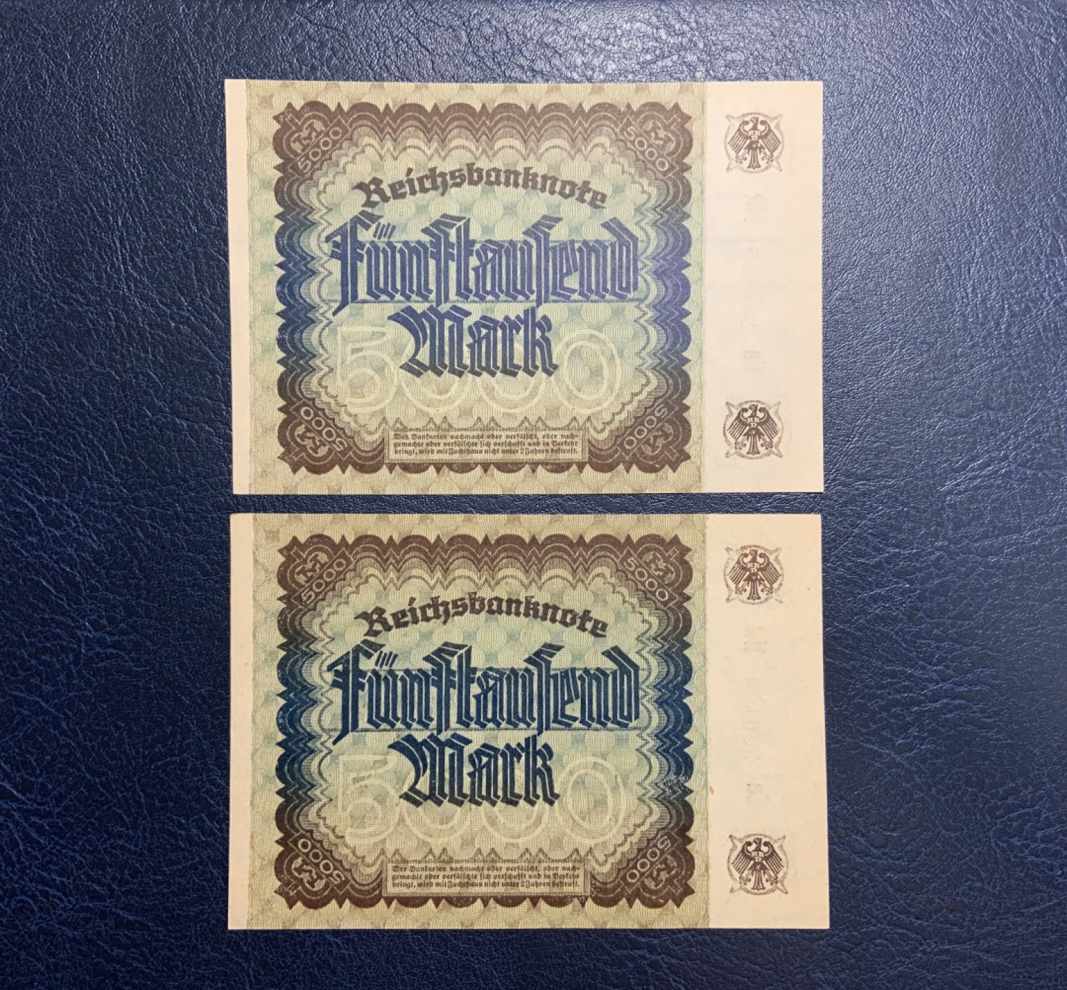 收藏联盟Quantum Auction 第254期拍卖  德国1922年5000马克 品相UNC 票面点钞痕