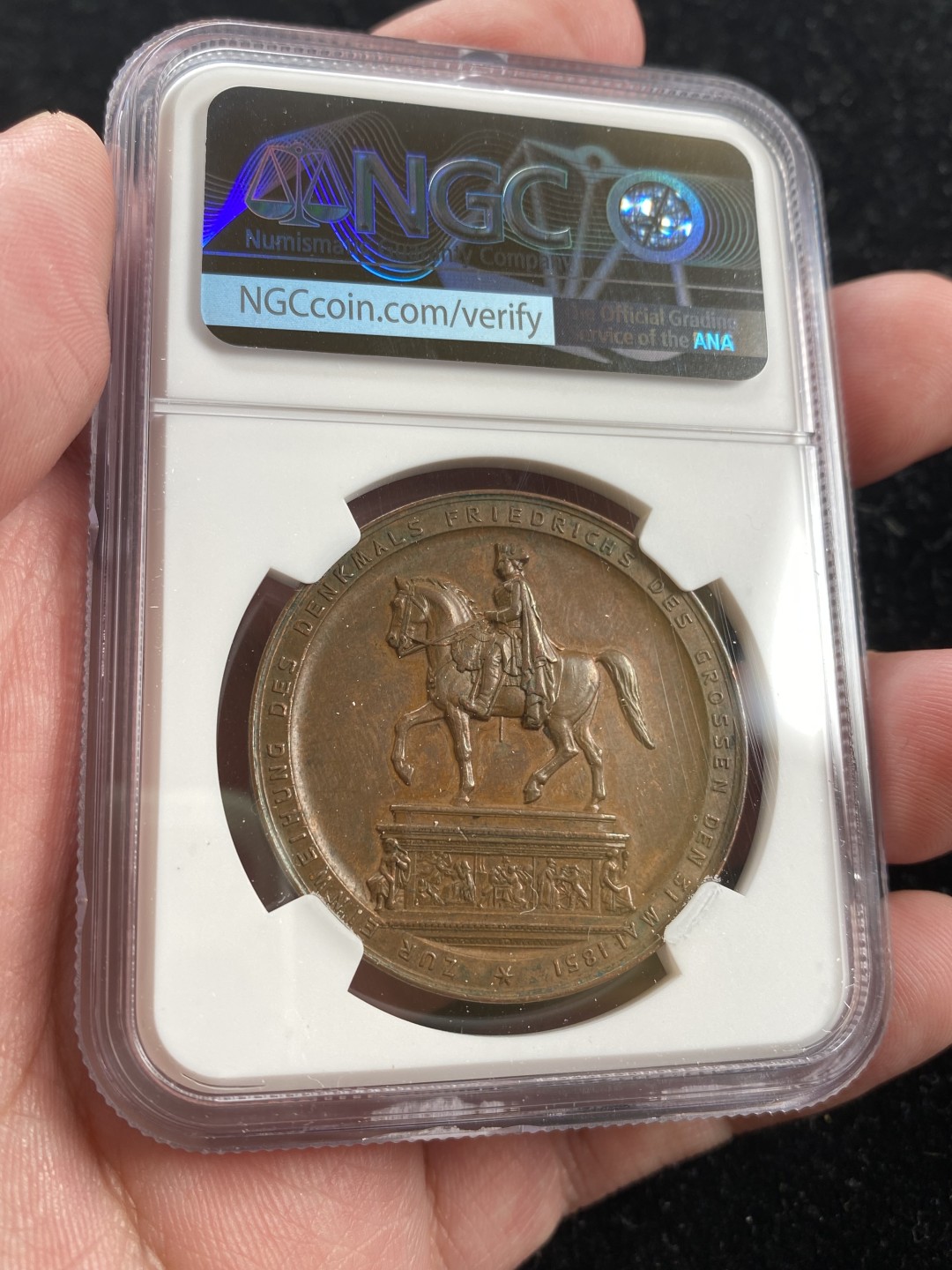万国钱币拍卖第007期（慕尼黑第二夜） NGC MS62BN 1851年德国普鲁士腓特烈大帝骑马戎装铜像落成纪念铜章