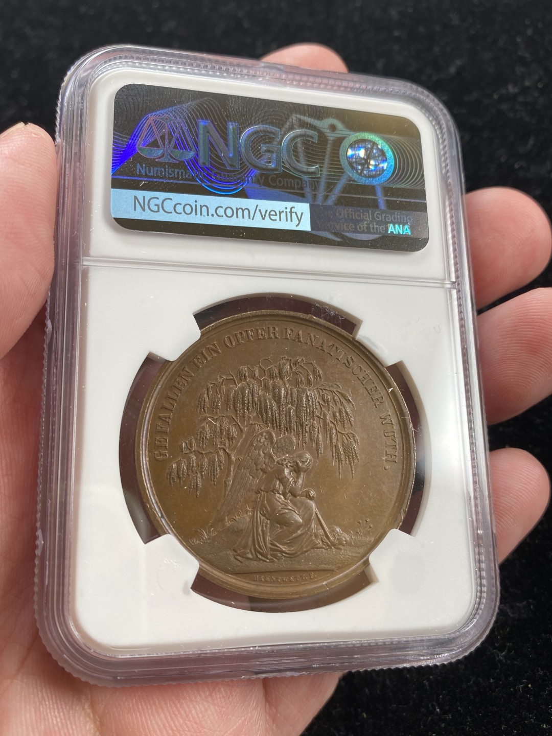 万国钱币拍卖第007期（慕尼黑第二夜） NGC MS63BN 1848年德国法兰克福纪念冯·奥尔斯瓦尔德将军逝世大铜章37MM 24G