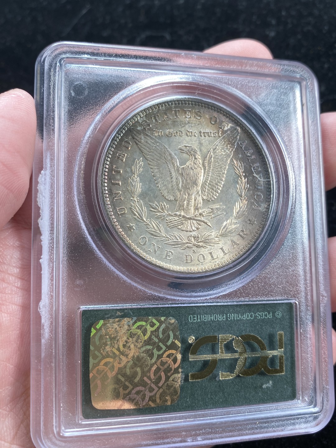 万国钱币拍卖第007期（慕尼黑第二夜） PCGS-MS65 美国1881s摩根1元，PC老绿盒严评，双面月牙彩，整体状态非常舒服。