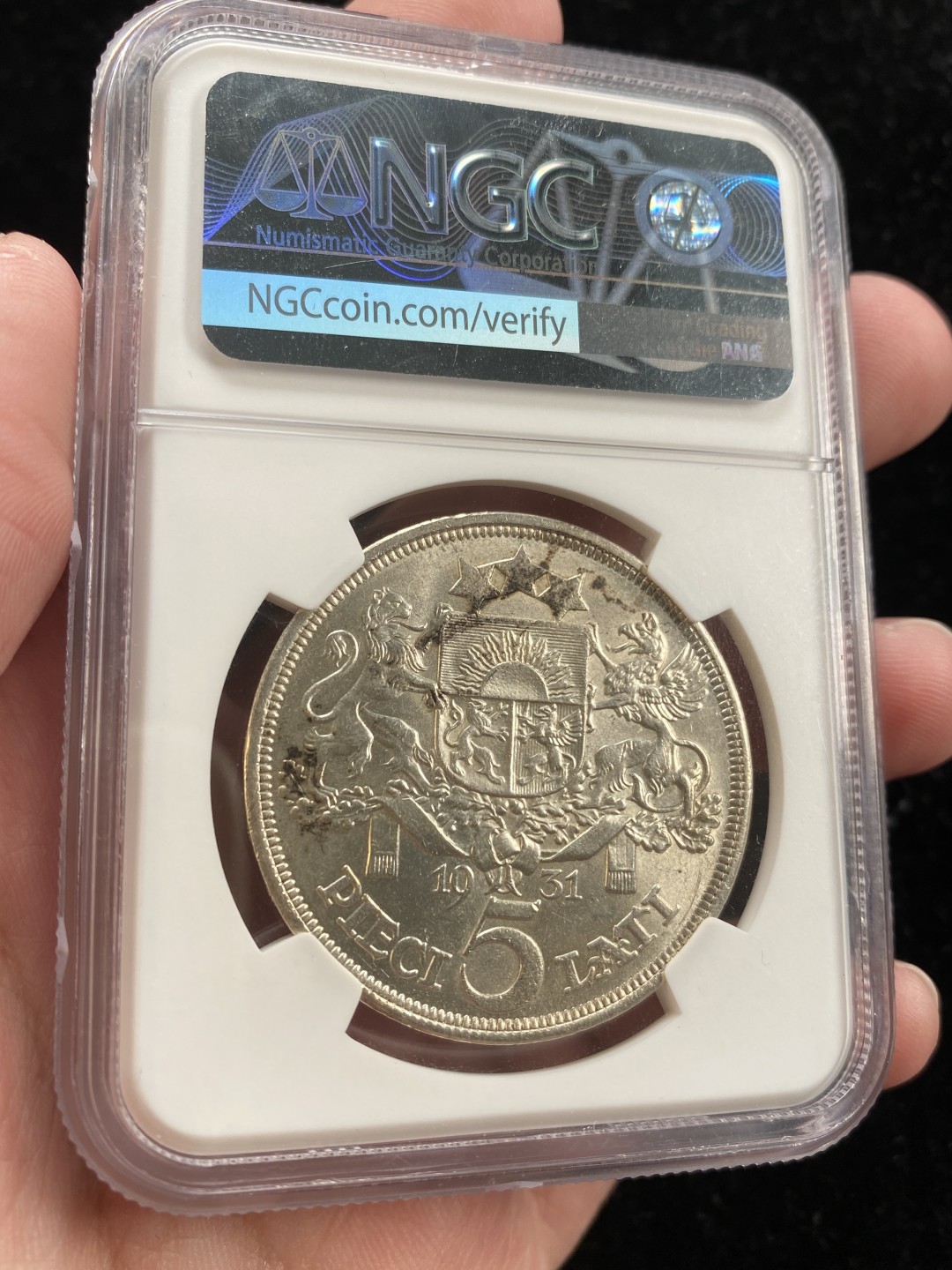 万国钱币拍卖第007期（慕尼黑第二夜） NGC-MS63，拉脱维亚1931年5拉特大银，潜力品种，银光满满。