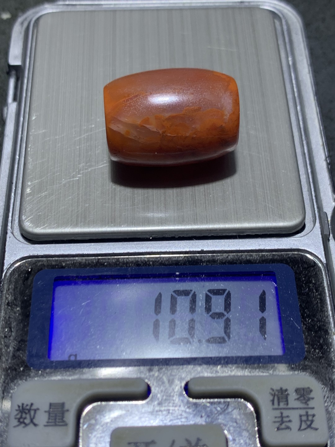 川料南红玛瑙冰飘柿子红大桶珠一颗，