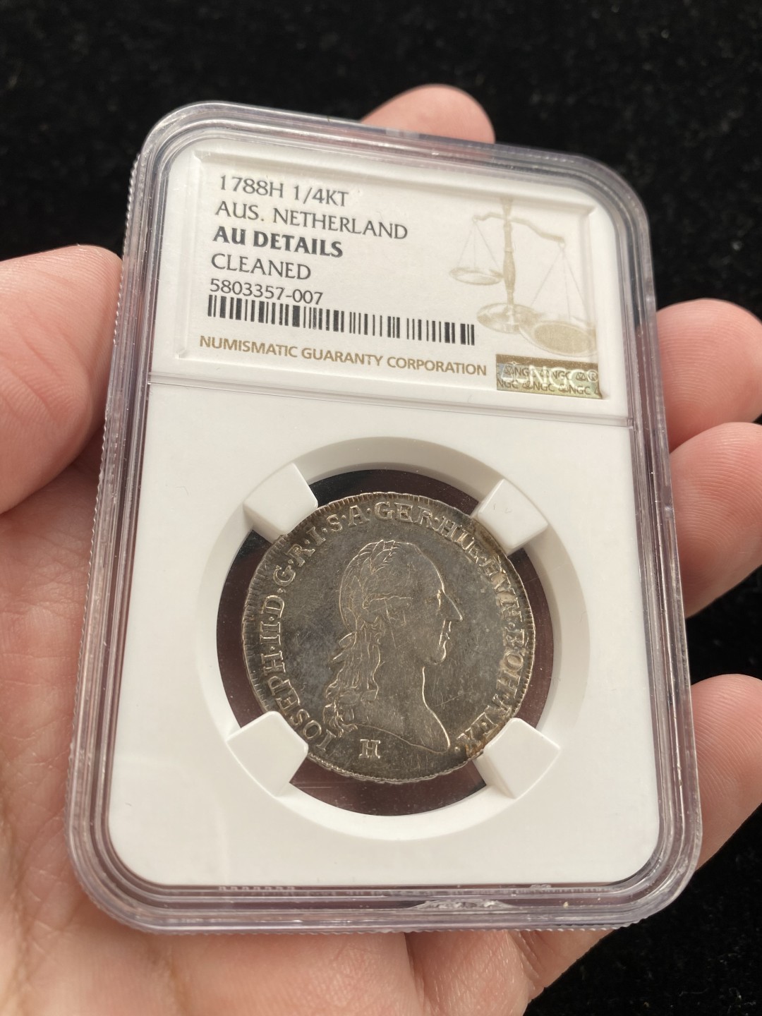 万国钱币拍卖第007期（慕尼黑第二夜） NGC-AUD 奥属荷兰1788年H版1/4泰勒，克劳斯目录未做定价，只标注了rare，淡金包浆，打制状态非常不错。