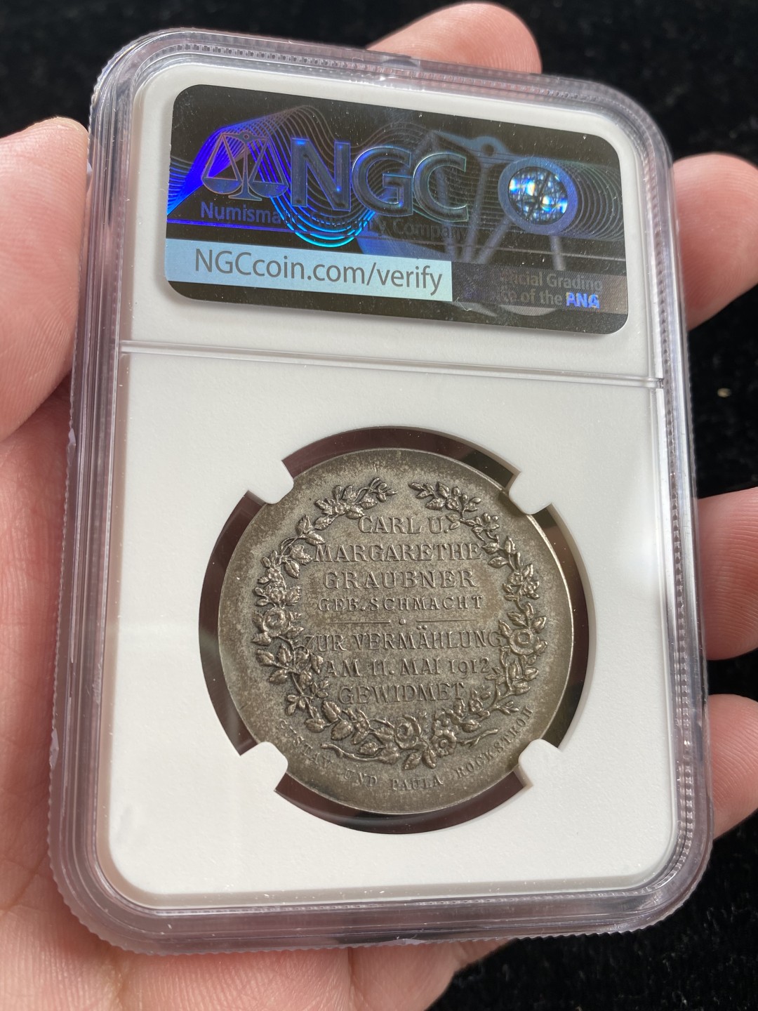 万国钱币拍卖第007期（慕尼黑第二夜） NGC MS63 1912年法国经典大天使见证爱情与婚姻纪念银章MATTE工艺 33MM 18G