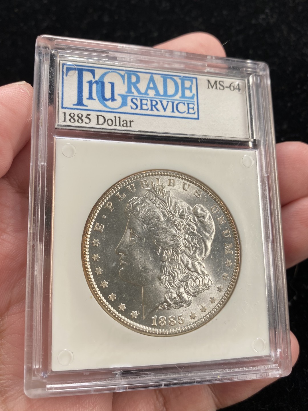万国钱币拍卖第007期（慕尼黑第二夜） TGS-MS64 美国1885摩根1元，早期评级公司，盒子手感质感很棒，两面清爽，底光强，TGS严评64。