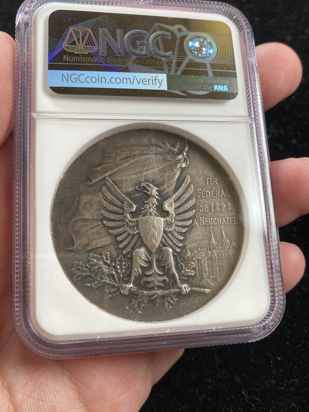 万国钱币拍卖第007期（慕尼黑第二夜） NGC MS62 1898年瑞士纳沙泰尔经典射击节大银章 45MM 38G