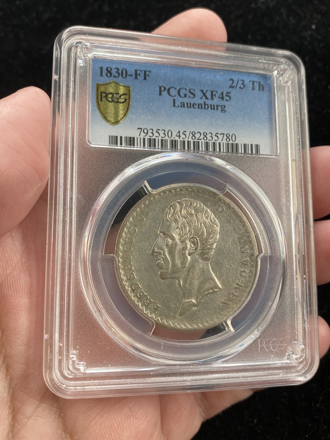 万国钱币拍卖第007期（慕尼黑第二夜） PCGS-XF45 德国1830年劳恩堡2/3泰勒，PCGS唯一亚军，仅3枚记录，发行量仅4000枚，17.32g。