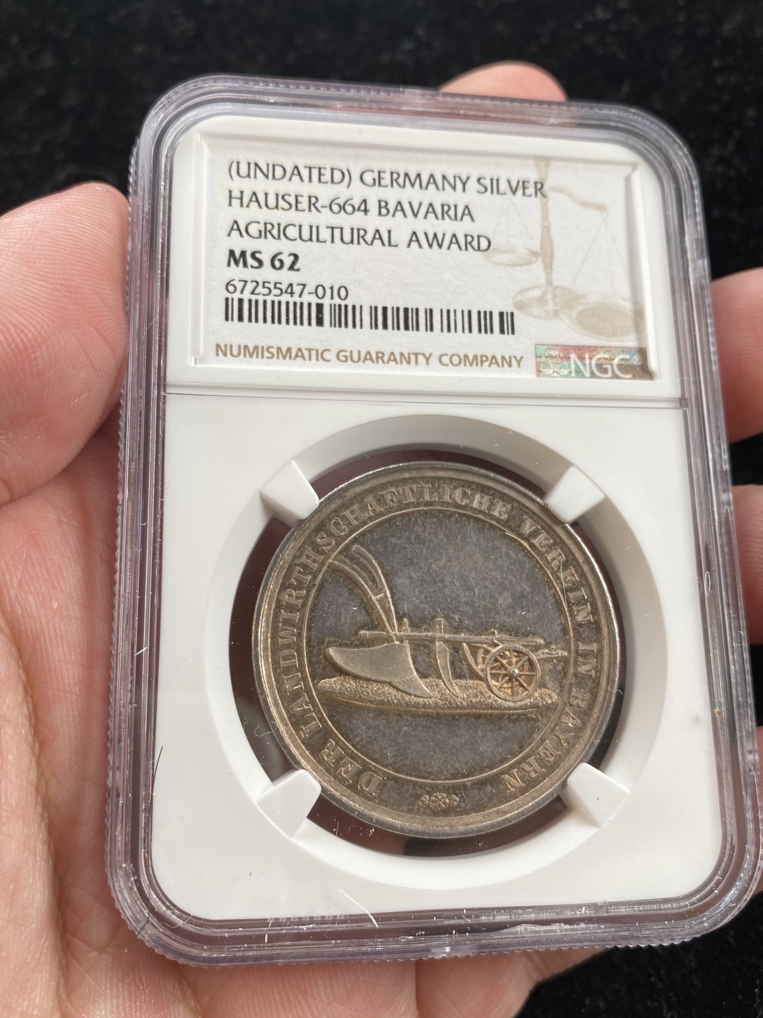 万国钱币拍卖第007期（慕尼黑第二夜） NGC MS62 11806-1825年左右德国巴伐利亚马克西米利安一世时期农业协会奖励银章36MM 18G