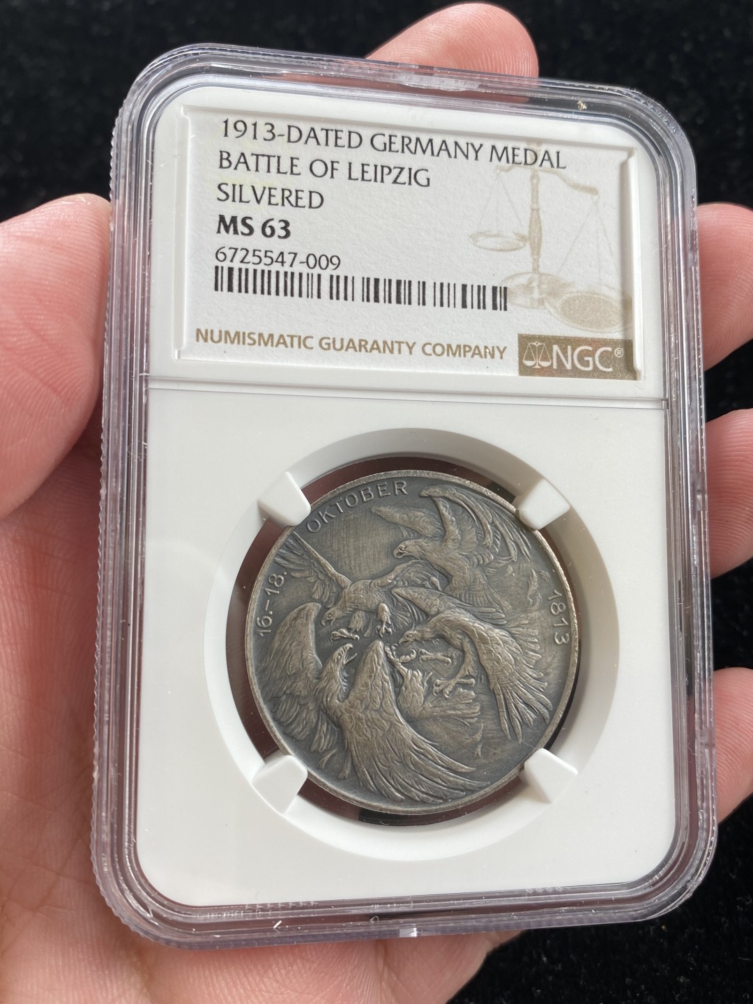 万国钱币拍卖第007期（慕尼黑第二夜） NGC MS63 1913年德国纪念莱比锡战役胜利100周年镀银章