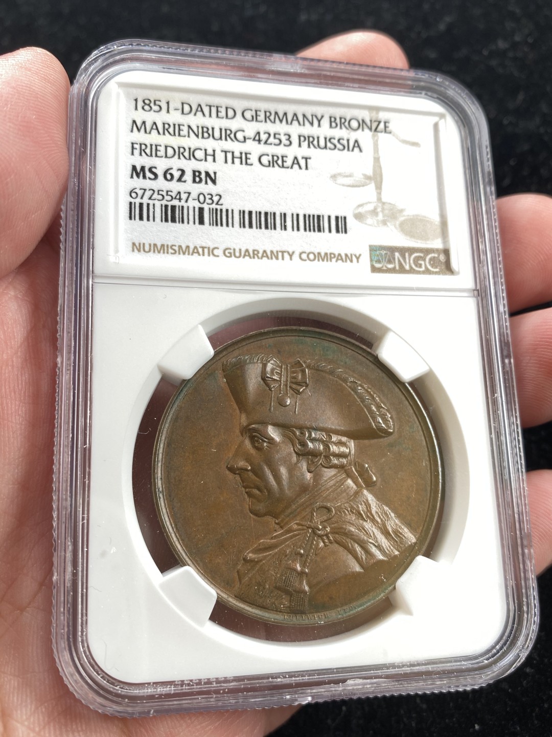 万国钱币拍卖第007期（慕尼黑第二夜） NGC MS62BN 1851年德国普鲁士腓特烈大帝骑马戎装铜像落成纪念铜章