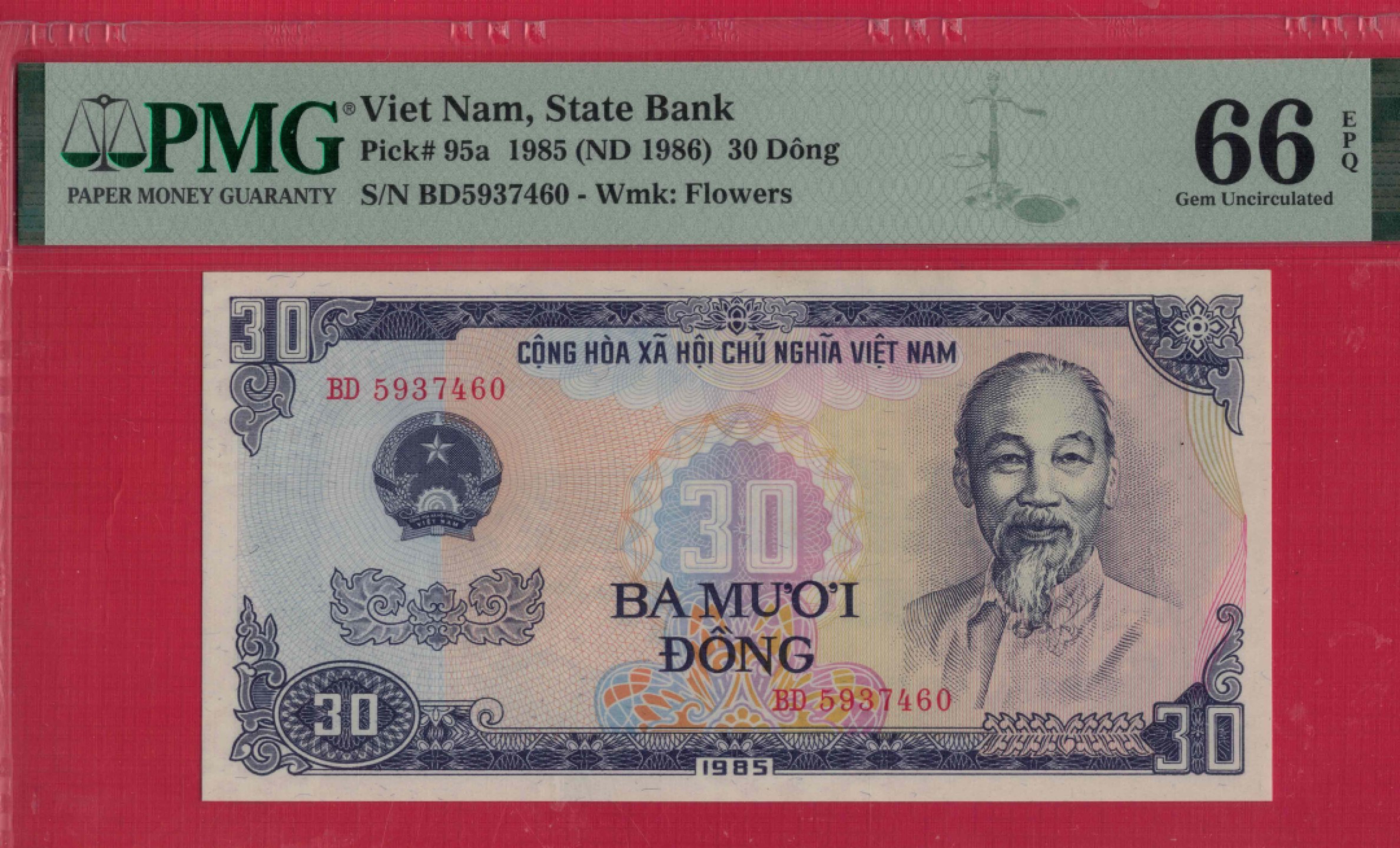 越南30盾 1985年(1986年) P-95a 乱蛇号 稀有 亚洲纸币 实物图 UNC