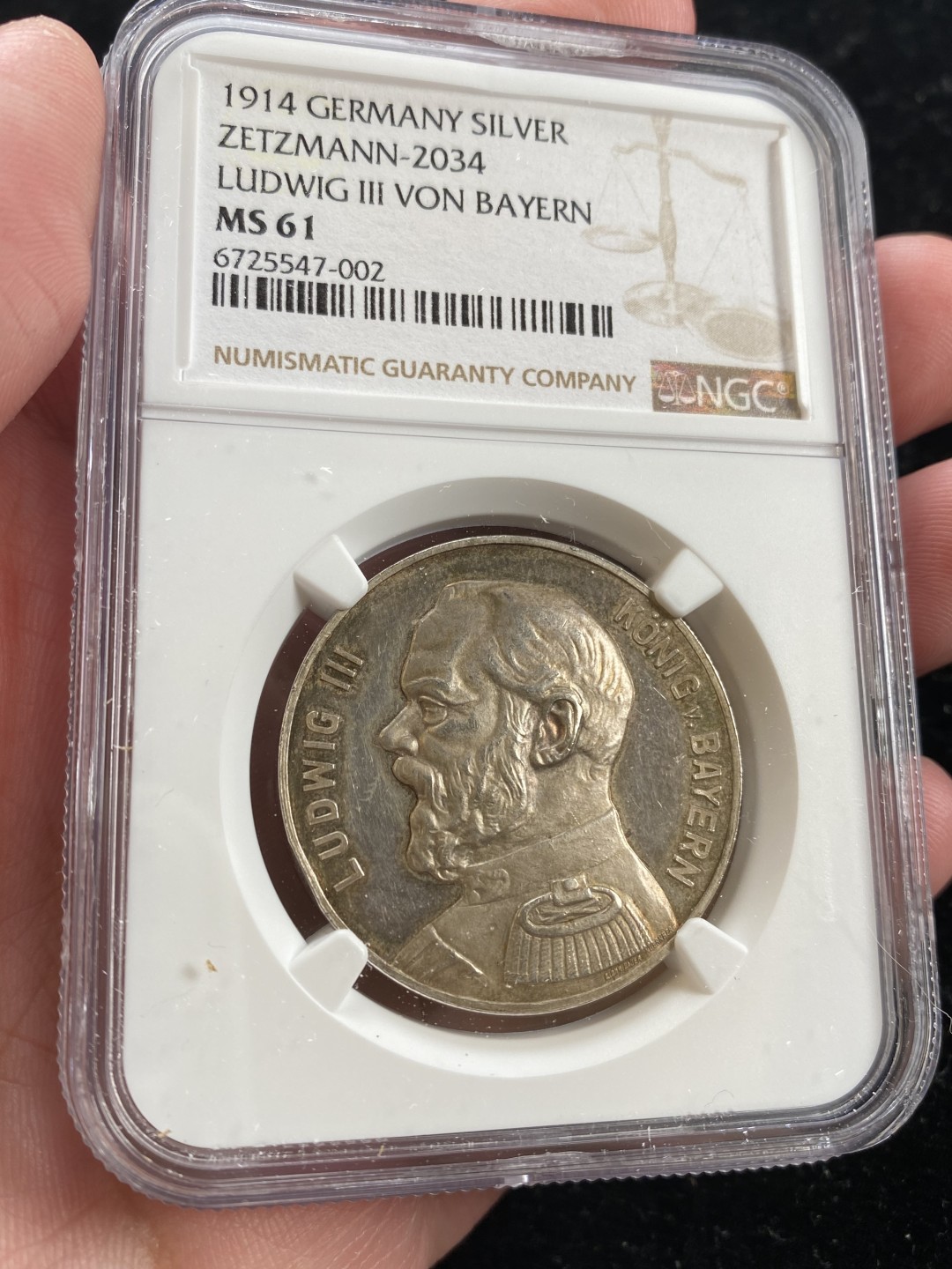 万国钱币拍卖第007期（慕尼黑第二夜） NGC MS61 1914年德国巴伐利亚纪念一战开战银章 帝国之剑非常霸气