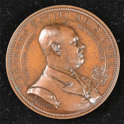 掌中浮雕-藏着的欧洲第003场 - 1887年历史学家希克尔从教30年铜章，A.scharff雕刻，59mm