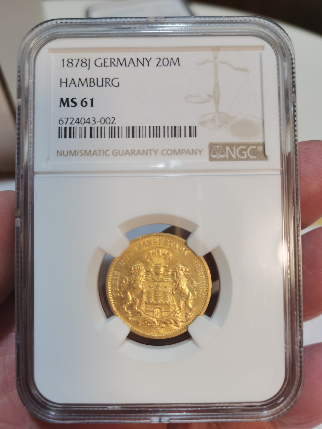 NGC-MS61德国1878年汉堡自由市双狮20马克金币短翅鹰- 金质的欧罗巴- 金 