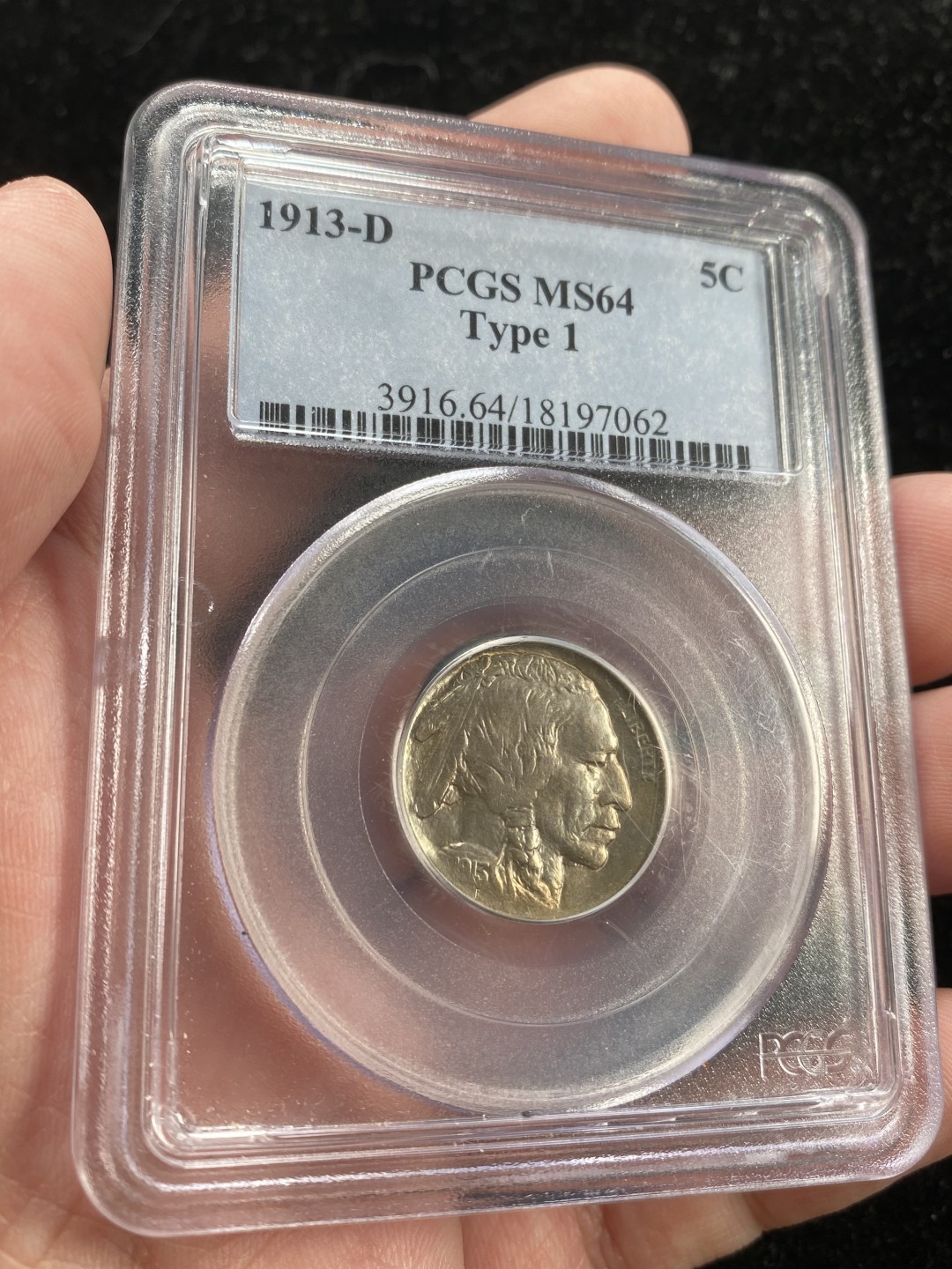 万国钱币拍卖第007期（慕尼黑第二夜） PCGS-MS64 美国1913年D厂Type-1野牛5美分，首发年份，少见版别，难得的双面镍彩，收藏级野牛。