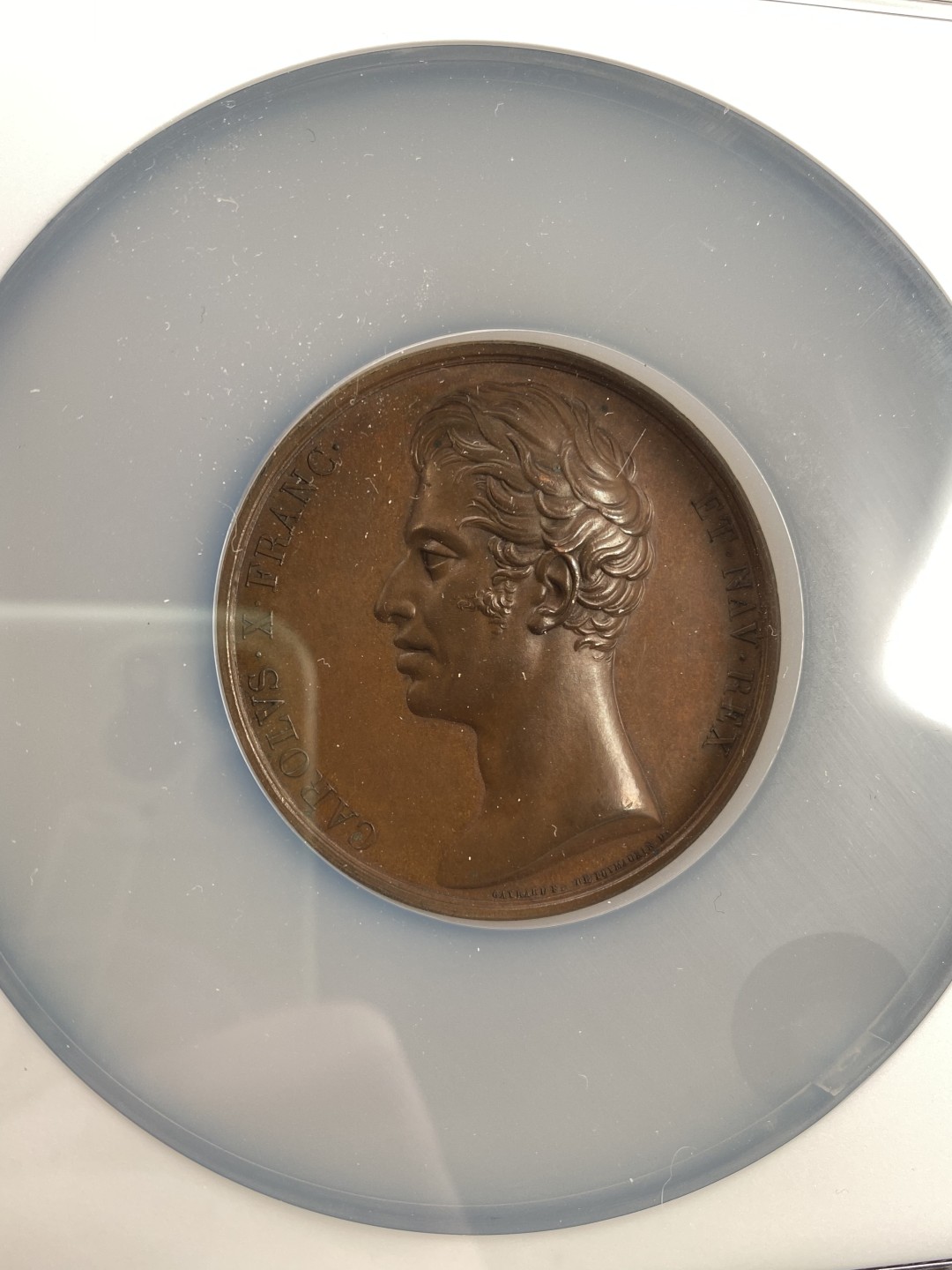 万国钱币拍卖第007期（慕尼黑第二夜） NGC MS64BN 1824年法国查理十世加冕纪念大铜章权杖与王冠版本较为少见 51MM