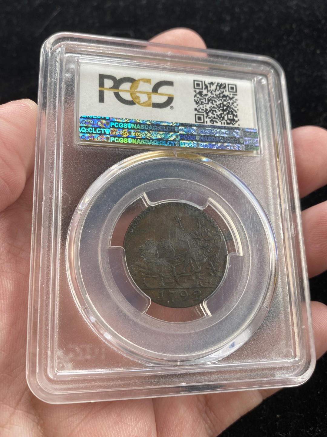 万国钱币拍卖第007期（慕尼黑第二夜） PCGS-XF45 巴巴多斯1792年海神半便士，巴巴多斯名誉品，菠萝头+海神，巧克力包浆，味道极好。