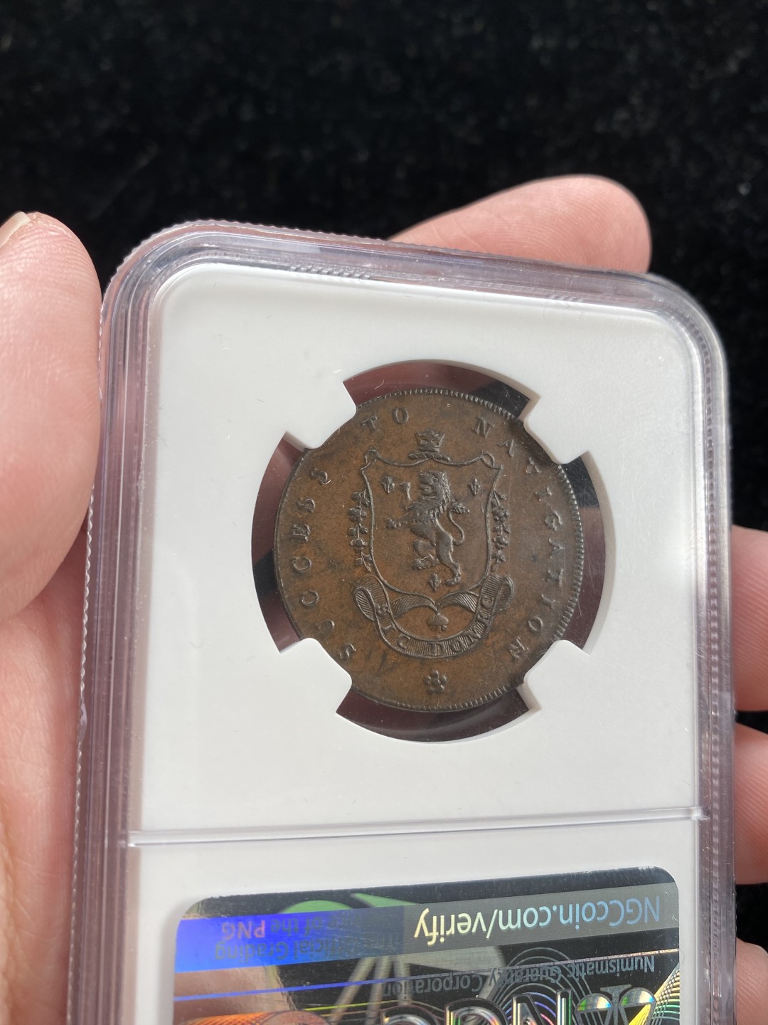 万国钱币拍卖第007期（慕尼黑第二夜） NGC-MS63BN 英国1793年斯塔福德郡半便士康德代币，NGC冠军分，名誉品种，正面劳工，背面站狮，收藏级别。