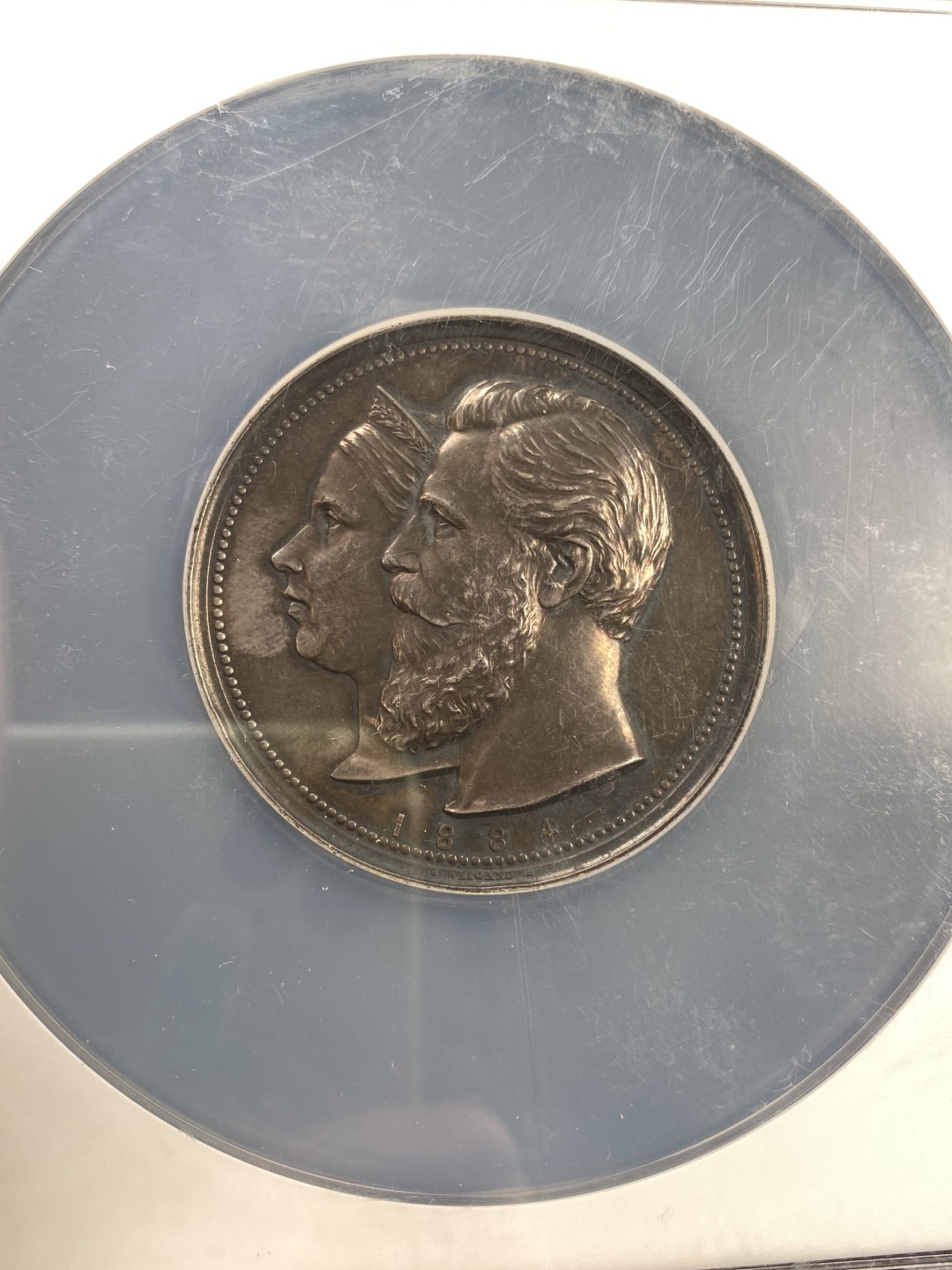 万国钱币拍卖第007期（慕尼黑第二夜） NGC AU58 1884年德意志帝国皇太子夫妇驾临殖民地度假区纪念大银章 低评 51MM 62G