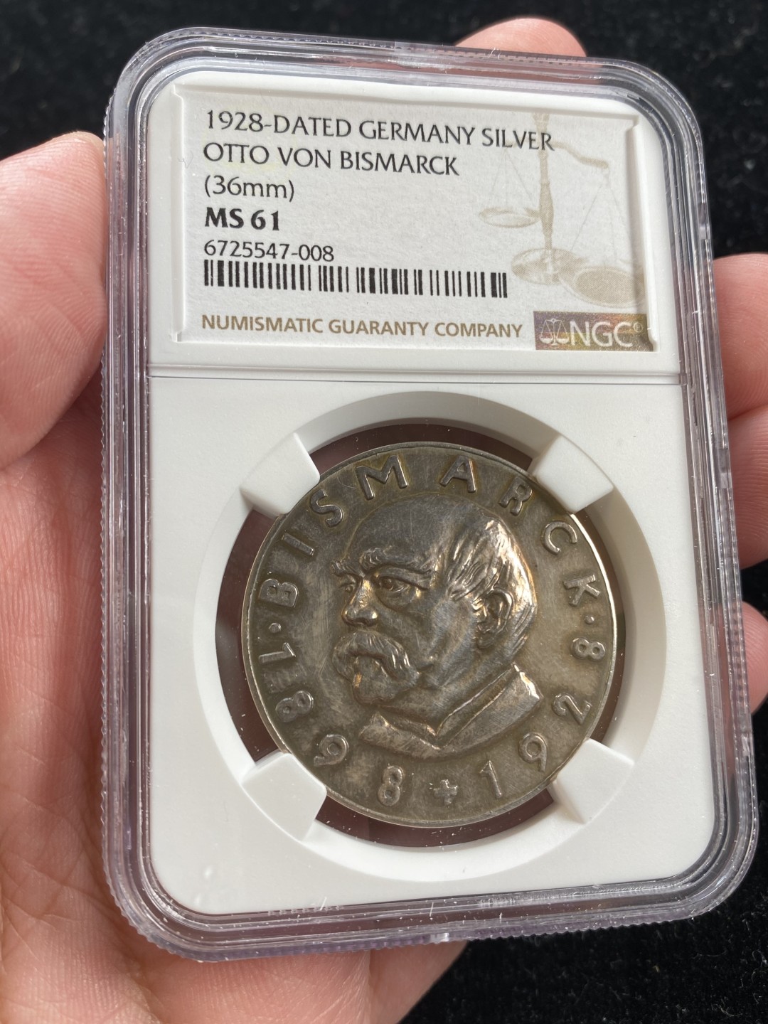 万国钱币拍卖第007期（慕尼黑第二夜） NGC MS61 1928年德国俾斯麦逝世30周年纪念银章，背面圣罗兰寓意宰相对帝国的忠贞不渝