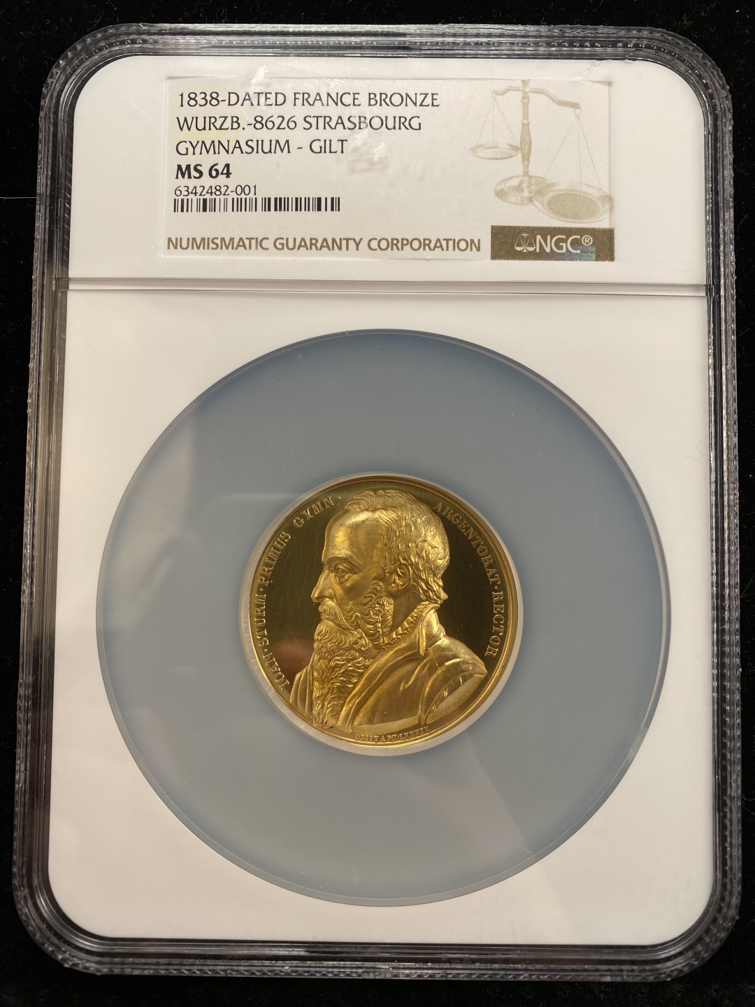万国钱币拍卖第007期（慕尼黑第二夜） NGC MS64 1838年法国斯特拉斯堡奥运健儿镀金纪念大铜章 47MM