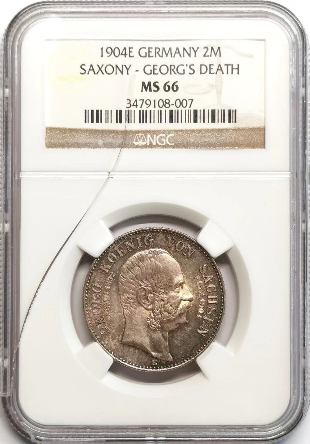 凡希社世界钱币微拍第二百三十七期 1904萨克森国王逝世纪念2马克NGC-MS66盒子有裂