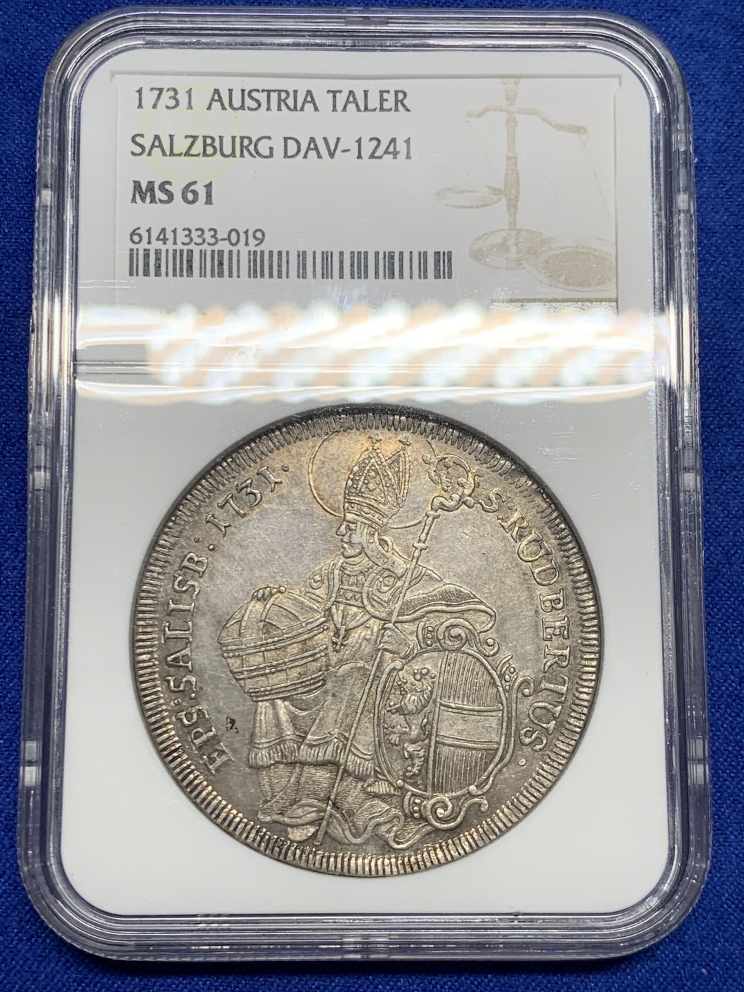 欢迎参加《竞宝斋》五一特拍-第161场-周日，周一 2场 PCGS-MS61 萨尔茨堡 1731年 利奥波德大主教，唯一冠军，正面圣鲁珀特抱盐盒，非常少见的版本