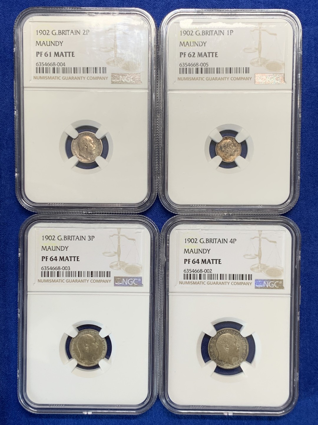 欢迎参加《竞宝斋》五一特拍-第161场-周日，周一 2场 NGC-PF61~64MATTE 英国 1902  爱德华七世 濯足币全套银币 包浆好 MATTE 难得