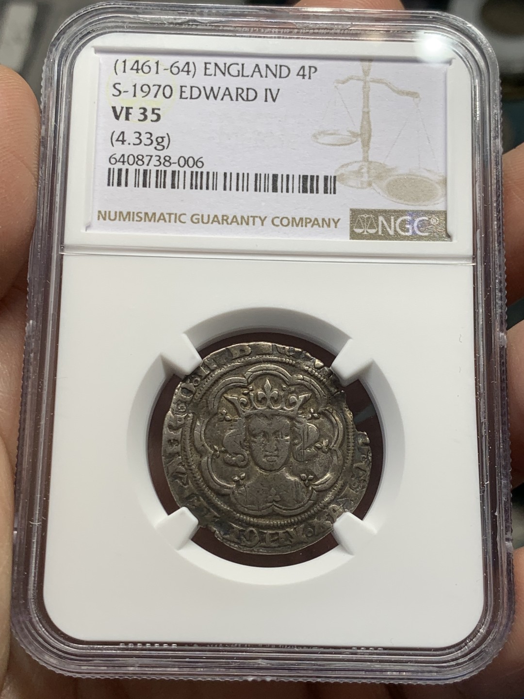 欢迎参加《竞宝斋》五一特拍-第161场-周日，周一 2场 NGC-VF35 英国 英格兰1461年 爱德华四世 4便士银币 出分太难了