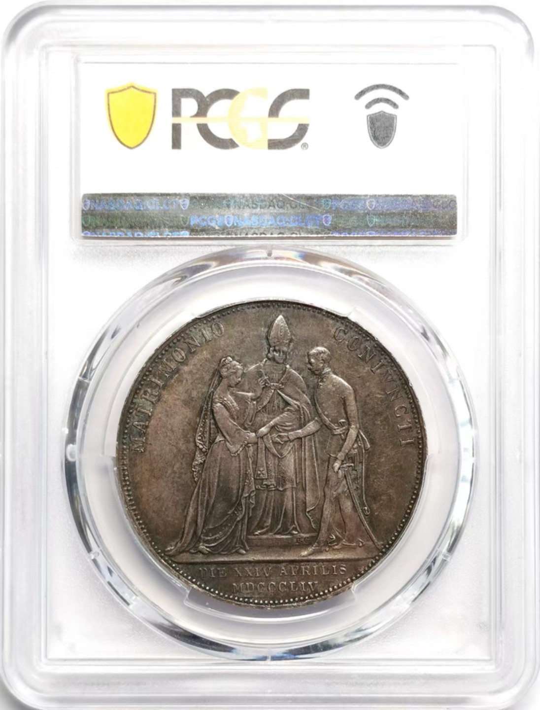 凡希社世界钱币微拍第二百三十七期 1854奥地利茜茜公主结婚纪念2盾大银PCGS-AU53黑彩！