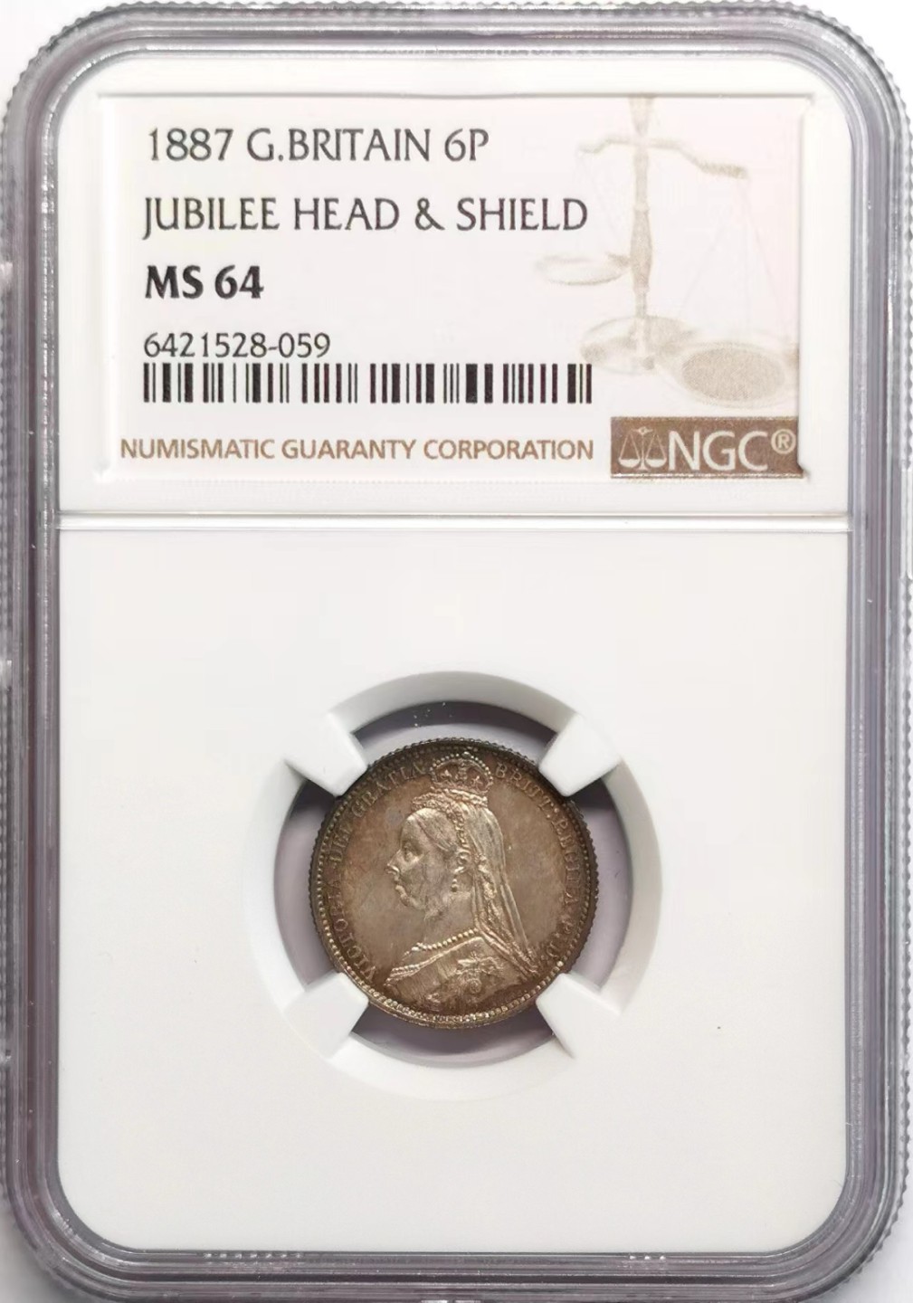 凡希社世界钱币微拍第二百三十七期 1887维多利亚高冠6便士NGC-MS64