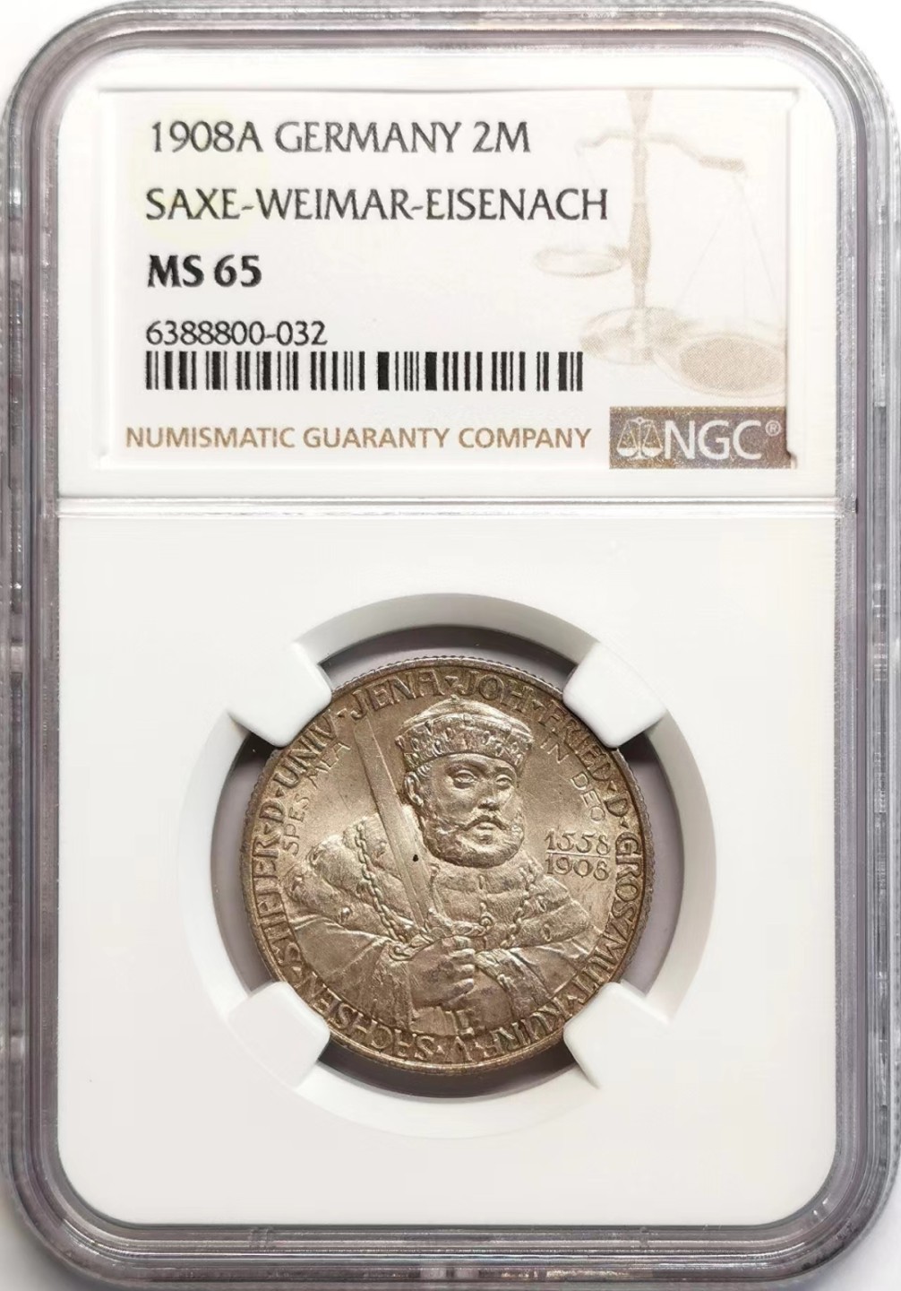 凡希社世界钱币微拍第二百三十七期 1908萨克森魏玛耶拿大学纪念2马克NGC-MS65