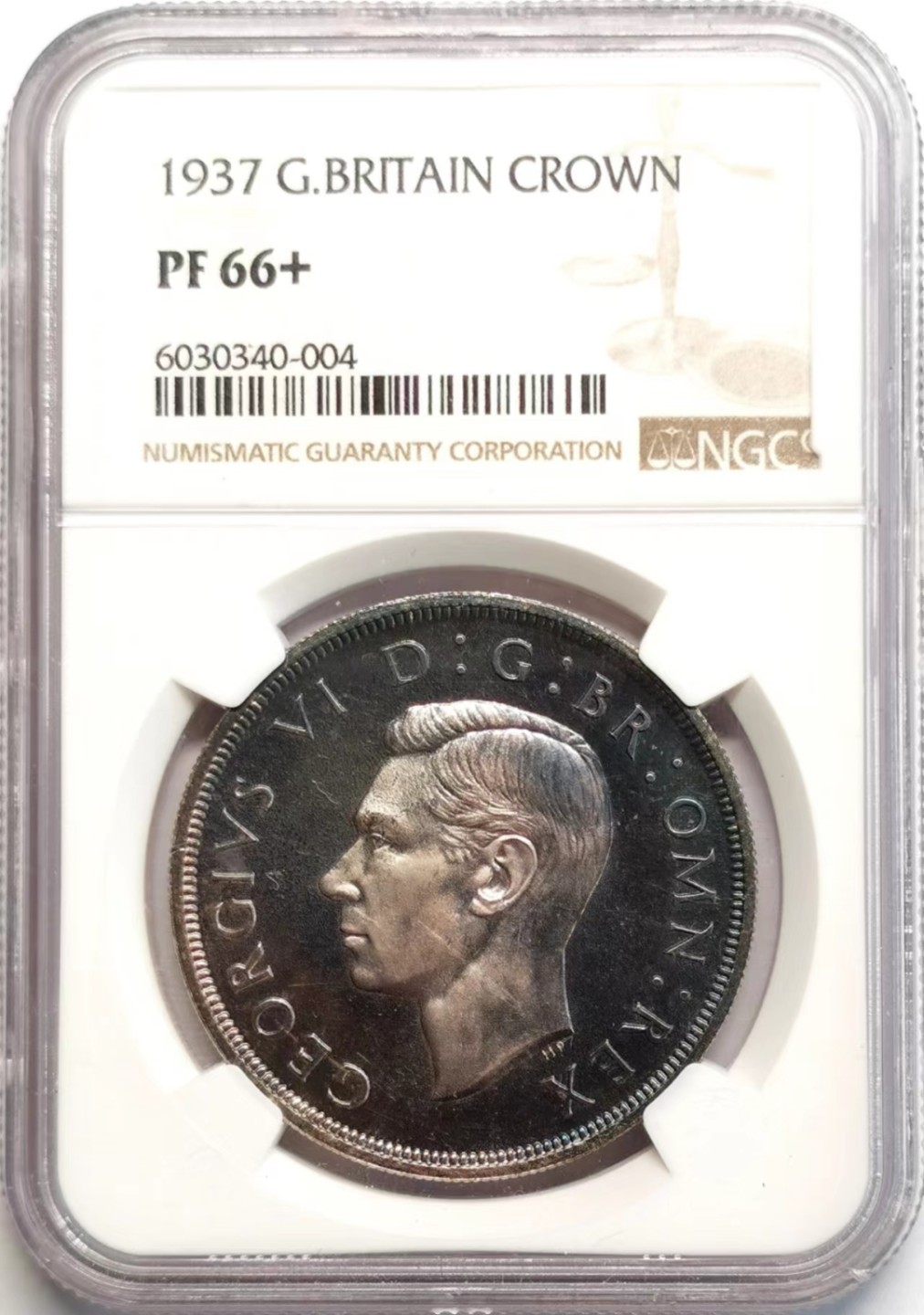 凡希社世界钱币微拍第二百三十七期 荐！1937英国乔六克朗大银精铸NGC-PF66+紫罗兰彩实物极赞！
